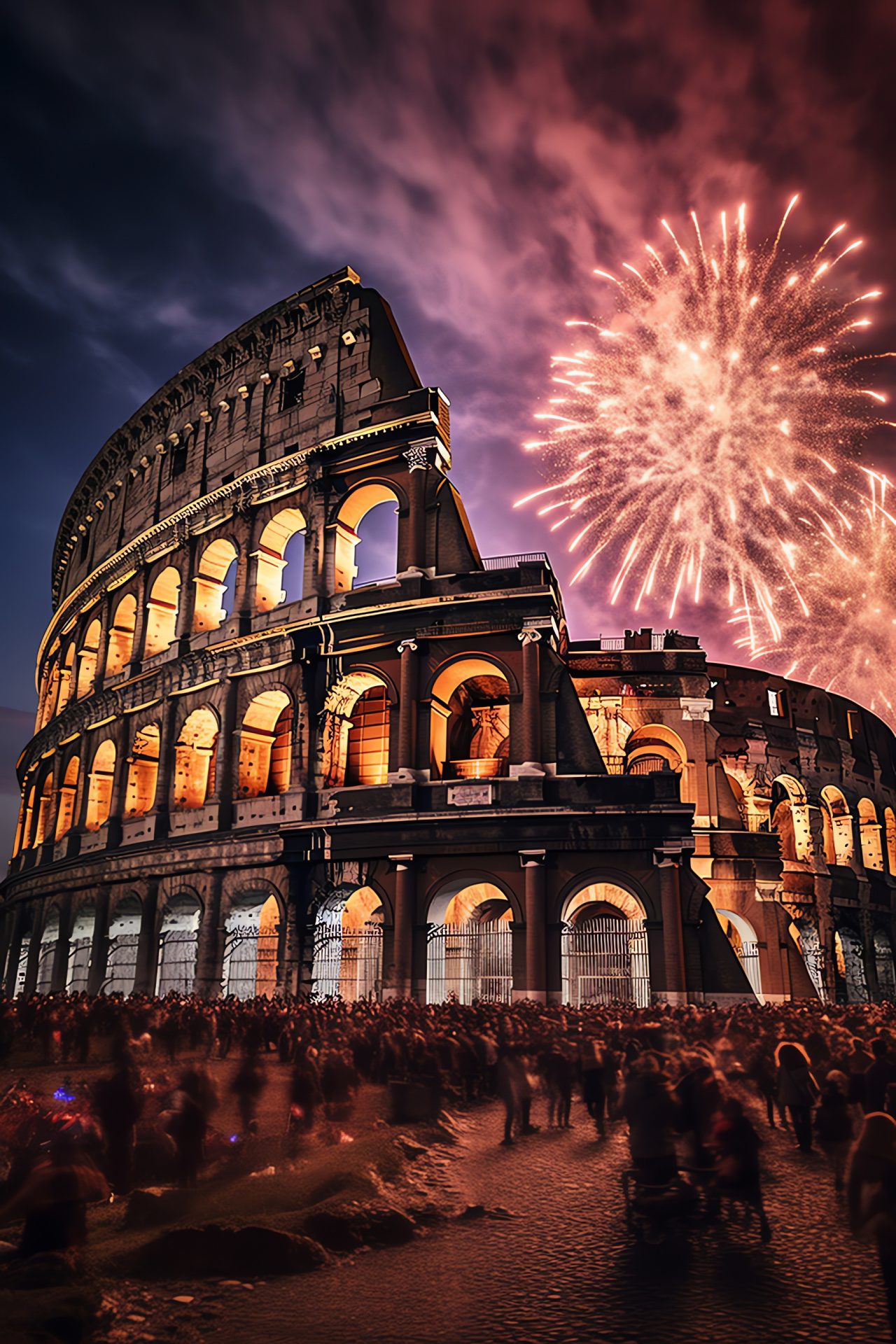 Rome NYE charm, Colosseum fireworks, Italian festive flair, Roman culinary feasts, city jubilation, HD Phone Wallpaper