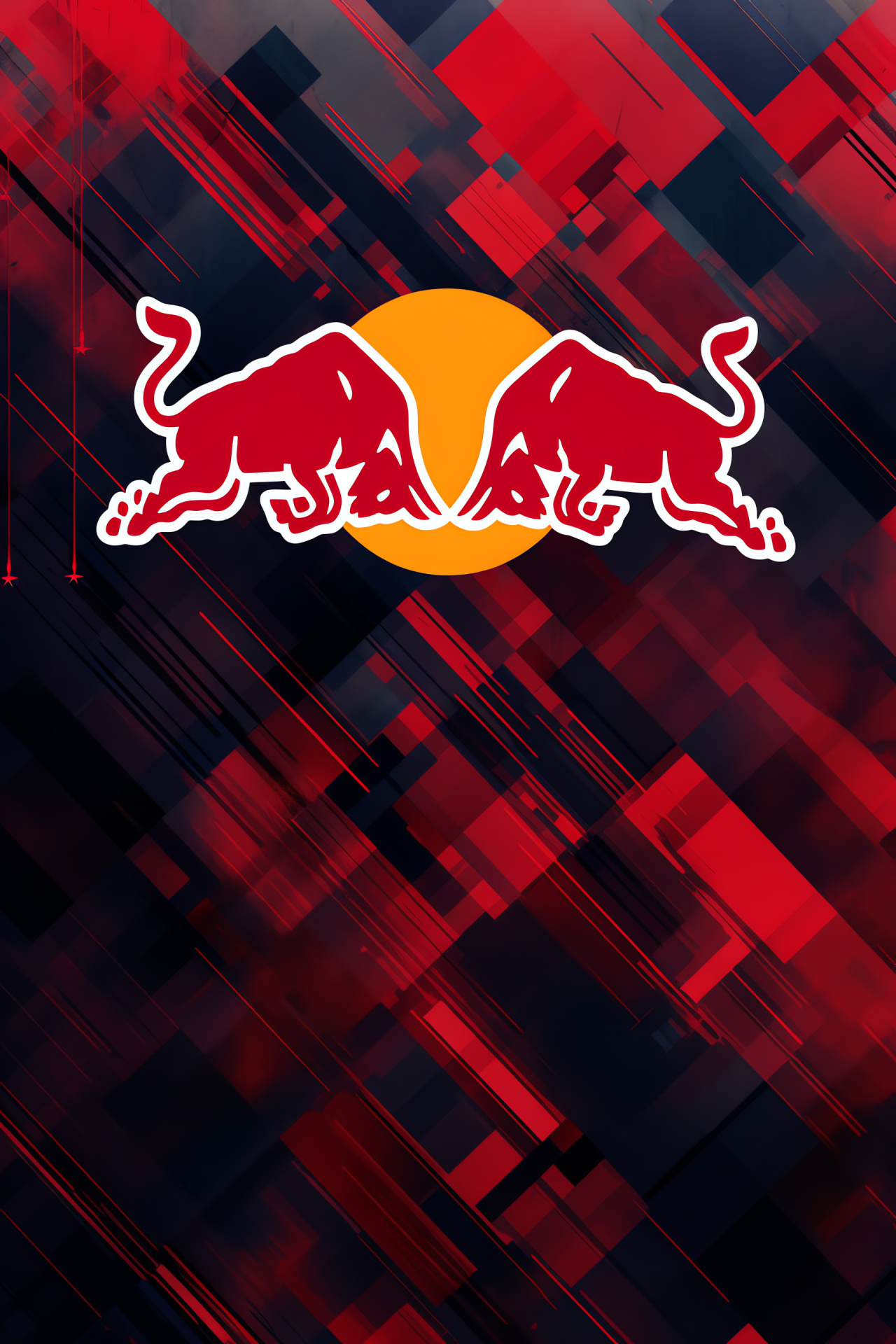 Red Bull design, Red backdrop, Bull graphic, Abstract patterns, Intersecting lines, HD Phone Wallpaper