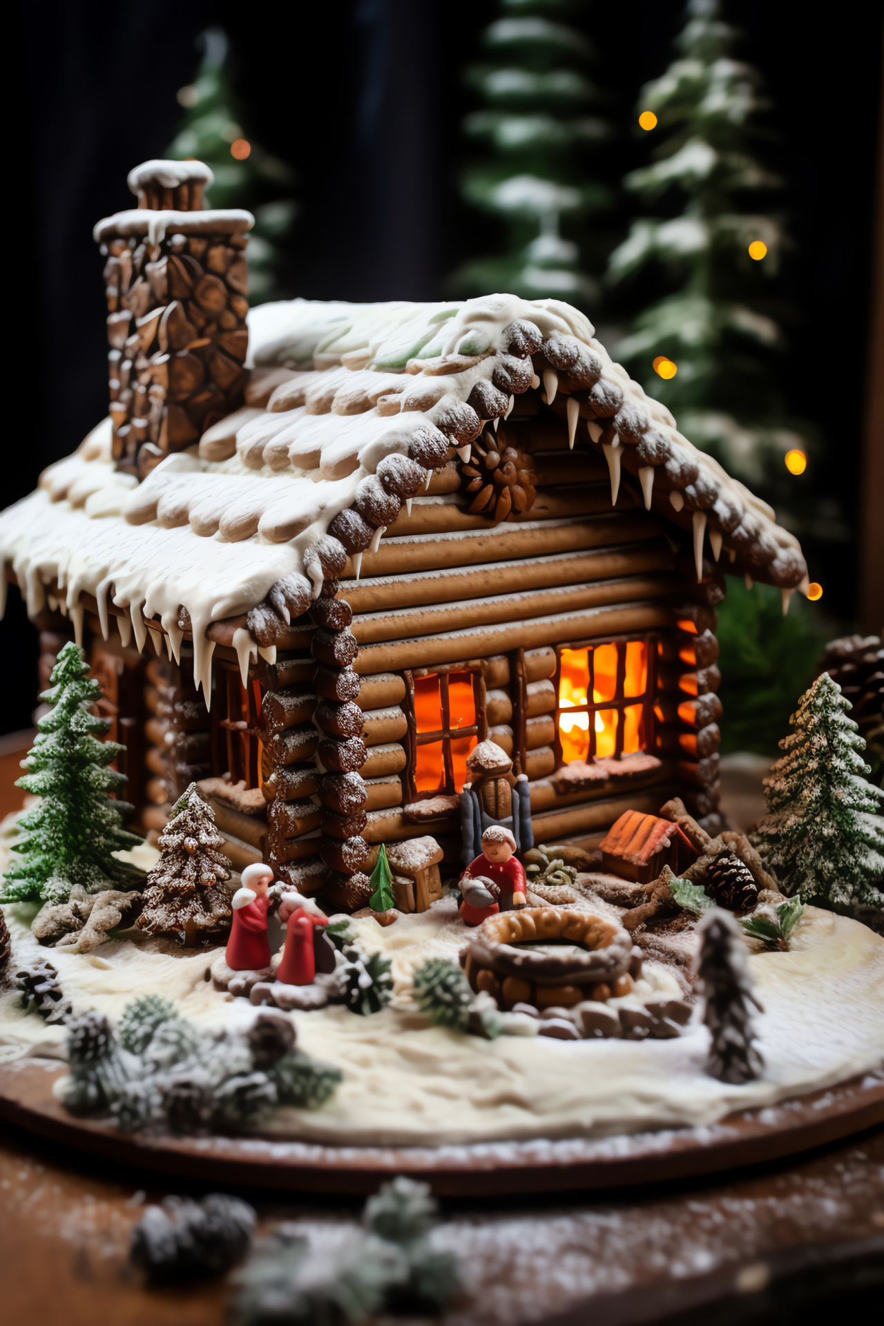 Christmas timbered housing, Snow-laden forestry, Hearth fire ambiance, Secluded alpine setting, Rustic holiday trimmings, HD Phone Image