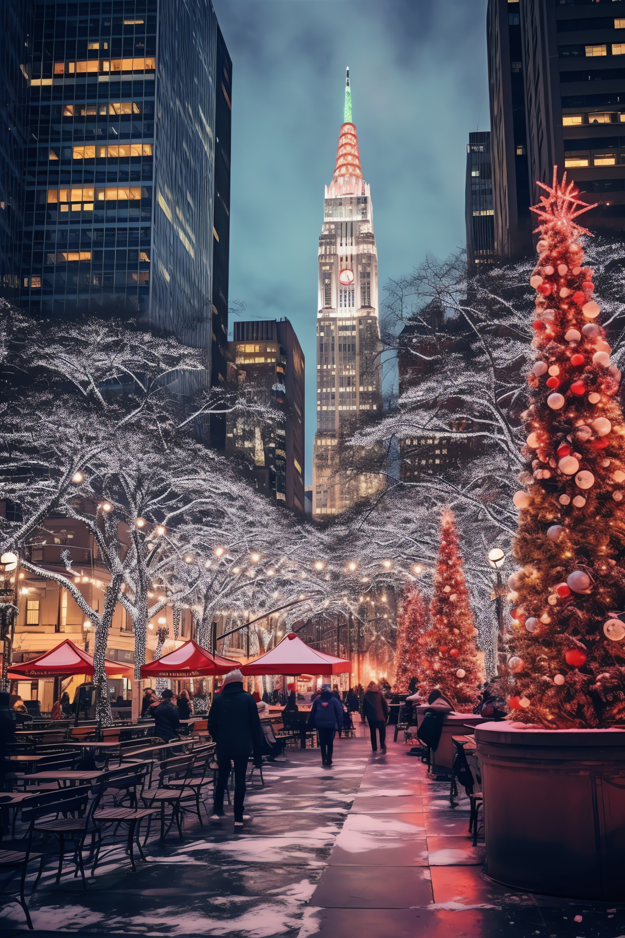 Manhattan Christmas, Bryant Park Winter Village, holiday cheer, festive decorations, seasonal charm, HD Phone Wallpaper