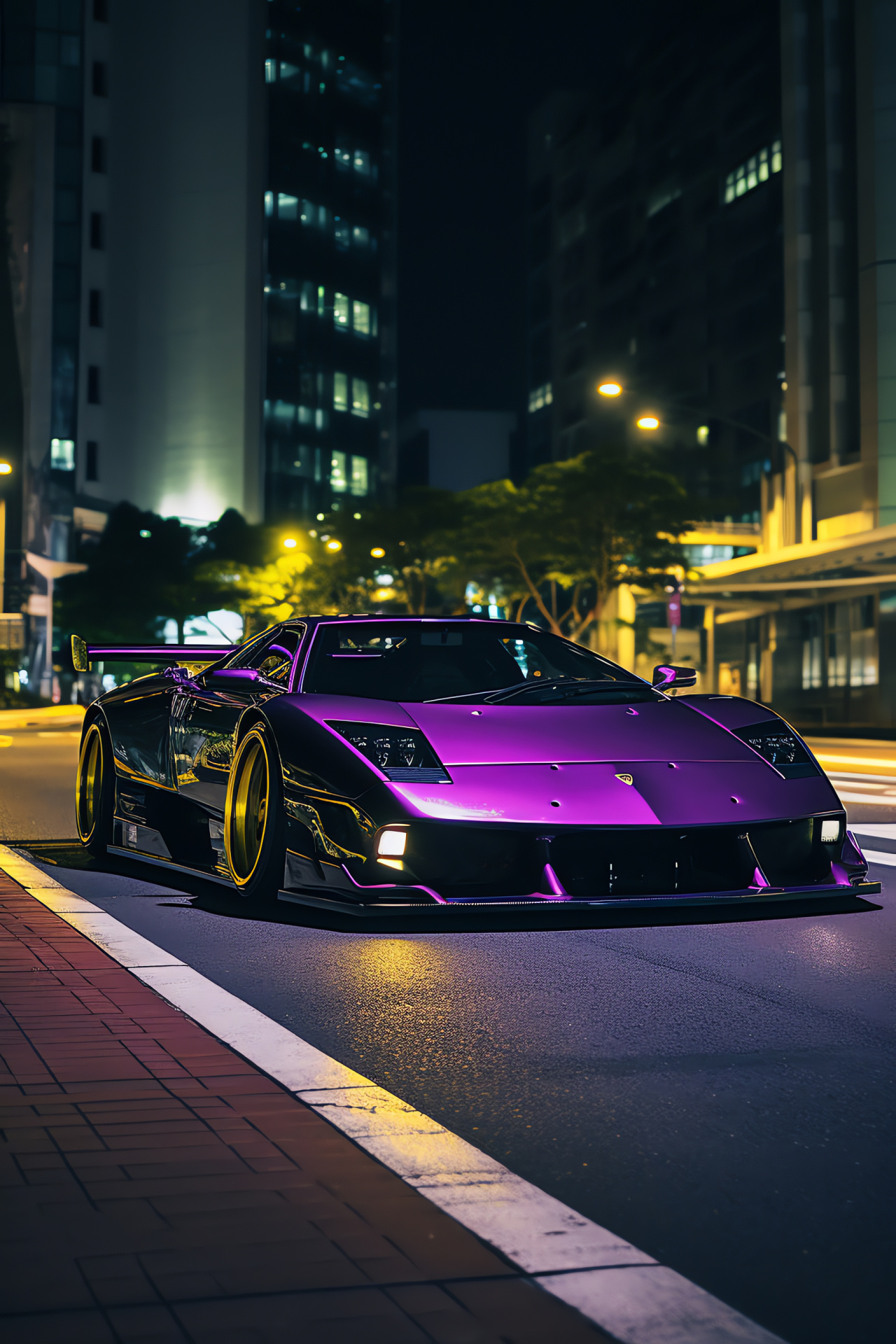 Modified Murcielago, Tokyo street style, Vibrant purple Lamborghini, Liberty Walk bodywork, Wide sports car fenders, HD Phone Wallpaper