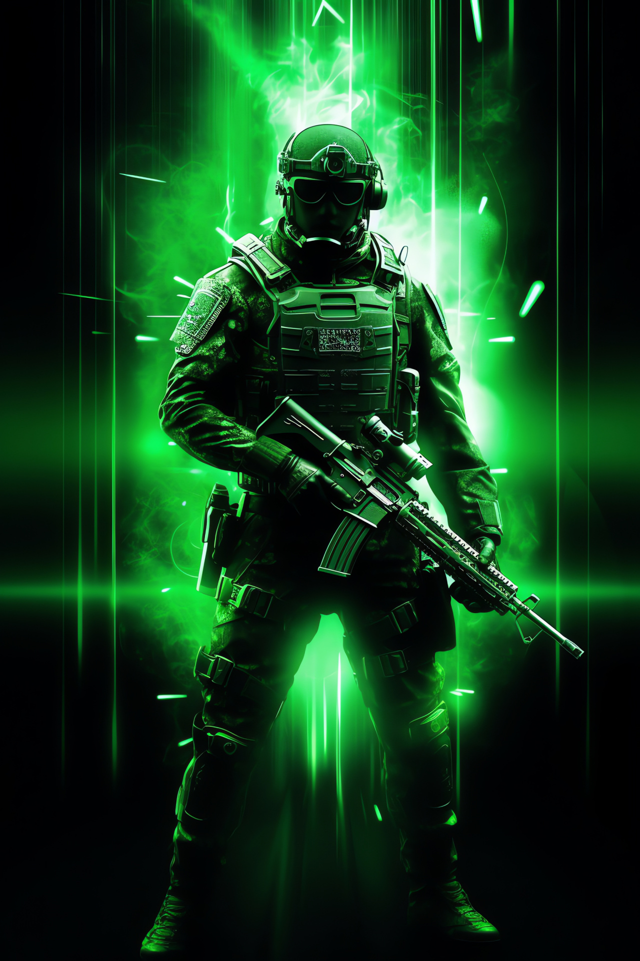 Modern Warfare combatant, Armed soldier figure, Game adventure, Weapons in ready, Tactical gaming scene, HD Phone Wallpaper