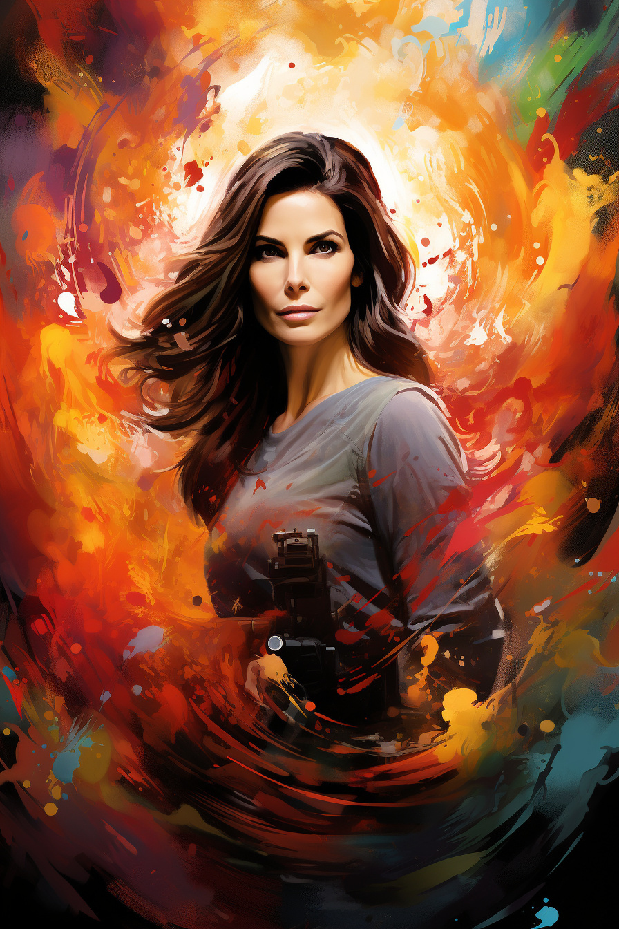 Sandra Bullock in motion, Cinematic allure, Intense brown-eyed look, Dynamic technology, Actress focus, HD Phone Image