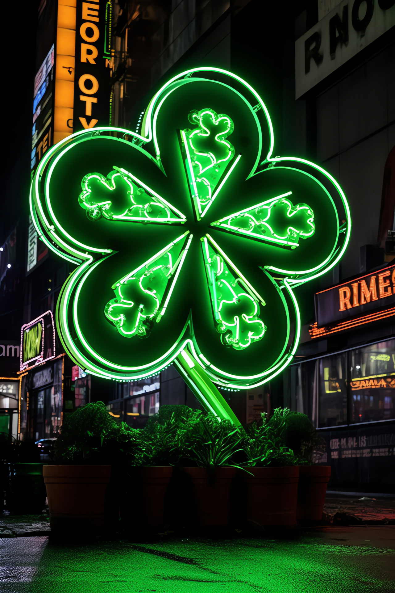 Lucky charm, Luminescent display, Metropolitan center, Urban festivity, Vibrant outfits, HD Phone Wallpaper