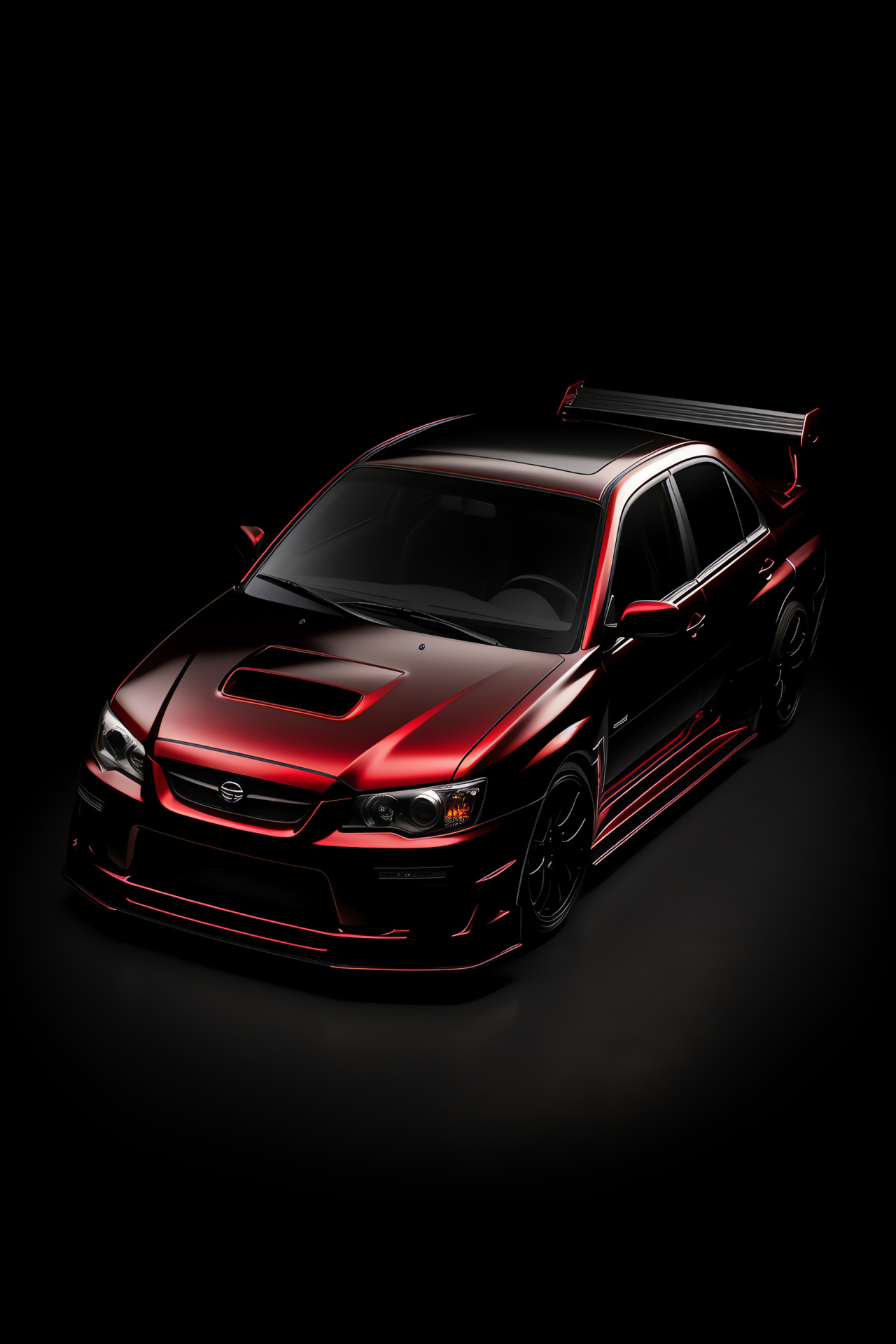 Subaru WRX, STI model, Motorsport legend, Glossy red finish, Monochrome setting, HD Phone Wallpaper