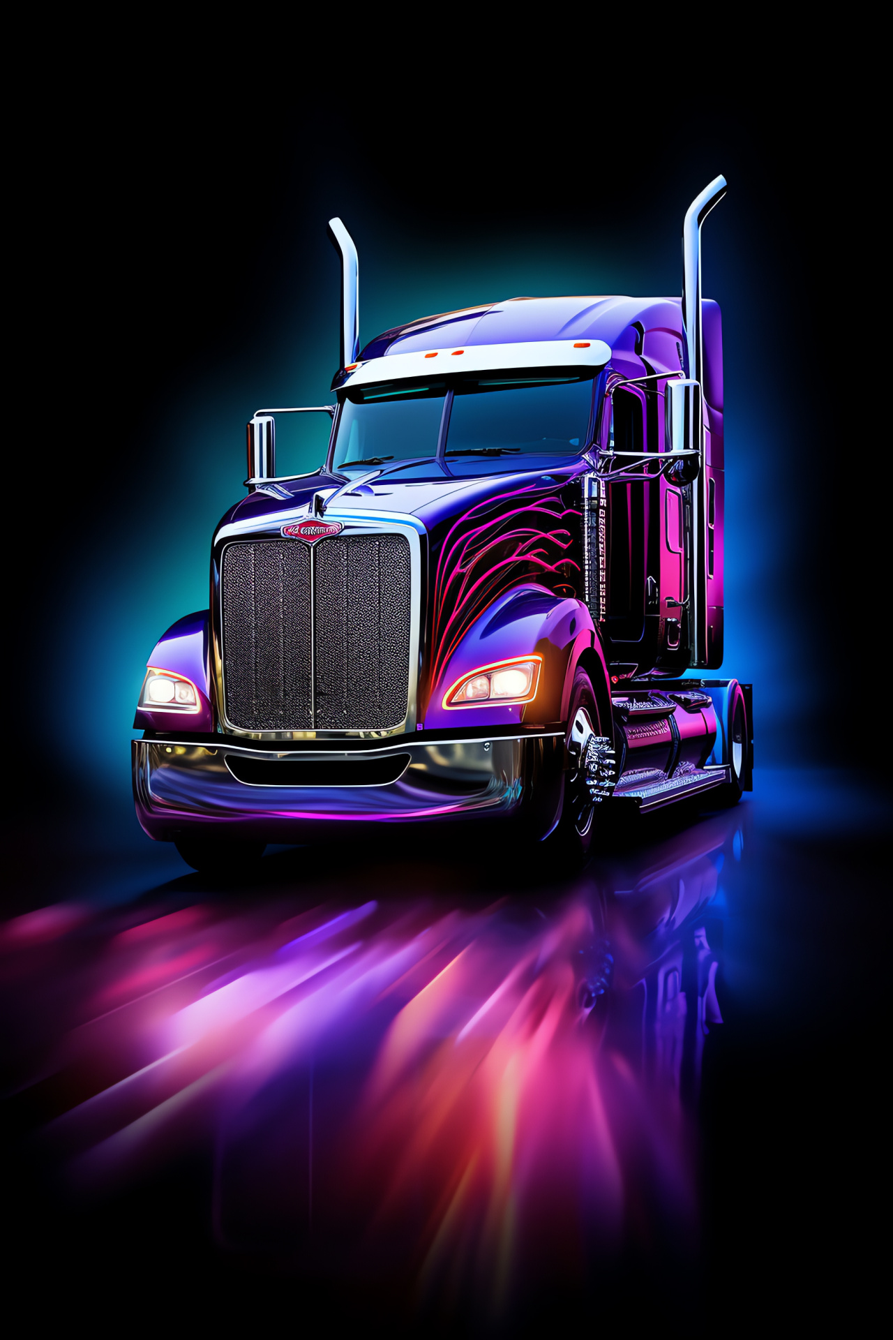 Peterbilt Graphic, Spiral pattern backdrop, Viewing angle, Graphic representation, Iconic truck logo, HD Phone Image