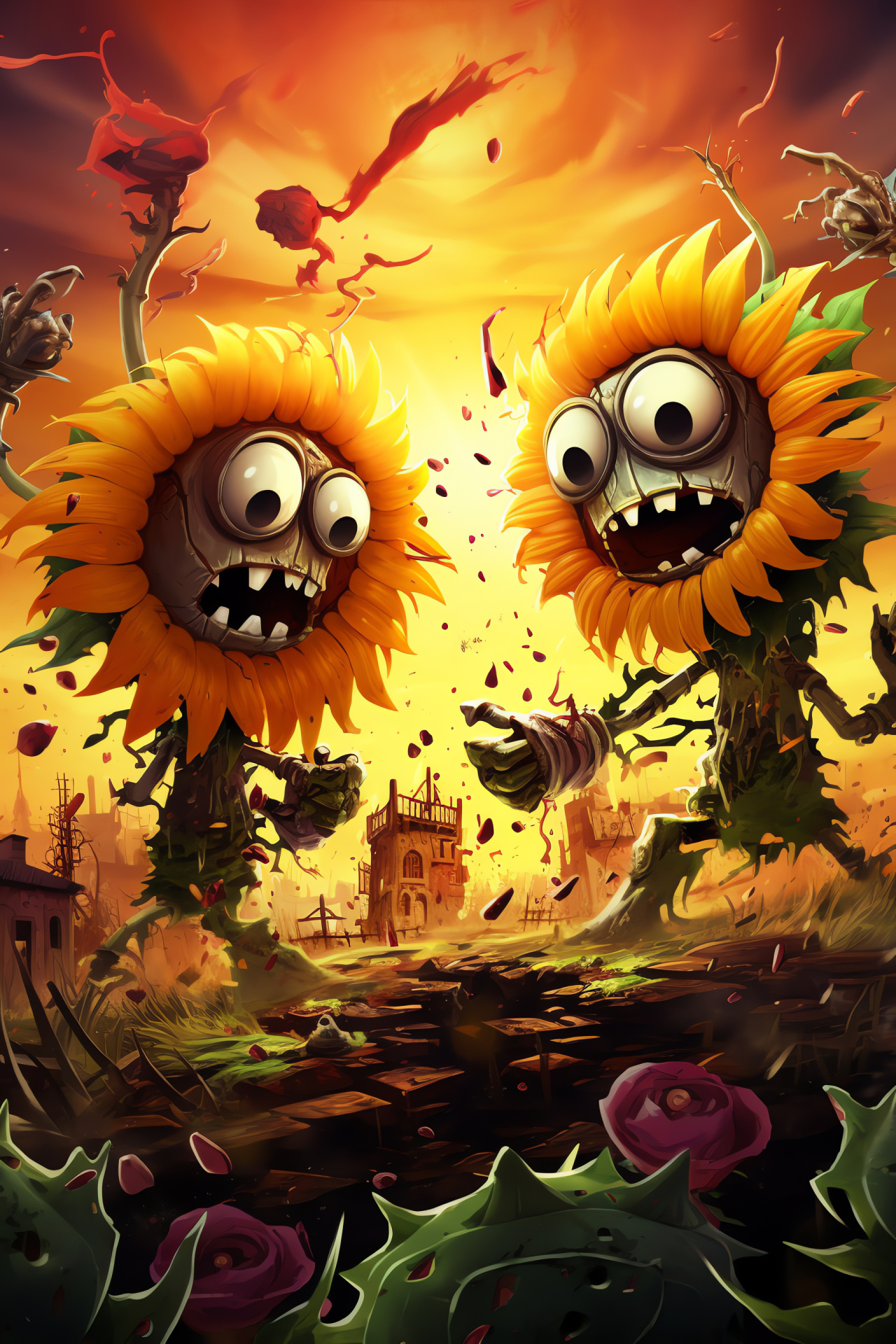 Garden Warfare Sunflower, Healing plant, Survival powers, Restorative blooms, Desolate landscape, HD Phone Wallpaper