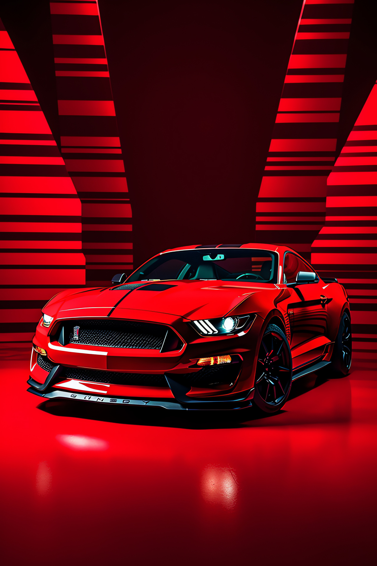 Mustang GT350 prominence, Red intensity, Side profile, Vibrant backdrop, Automotive admiration, HD Phone Wallpaper