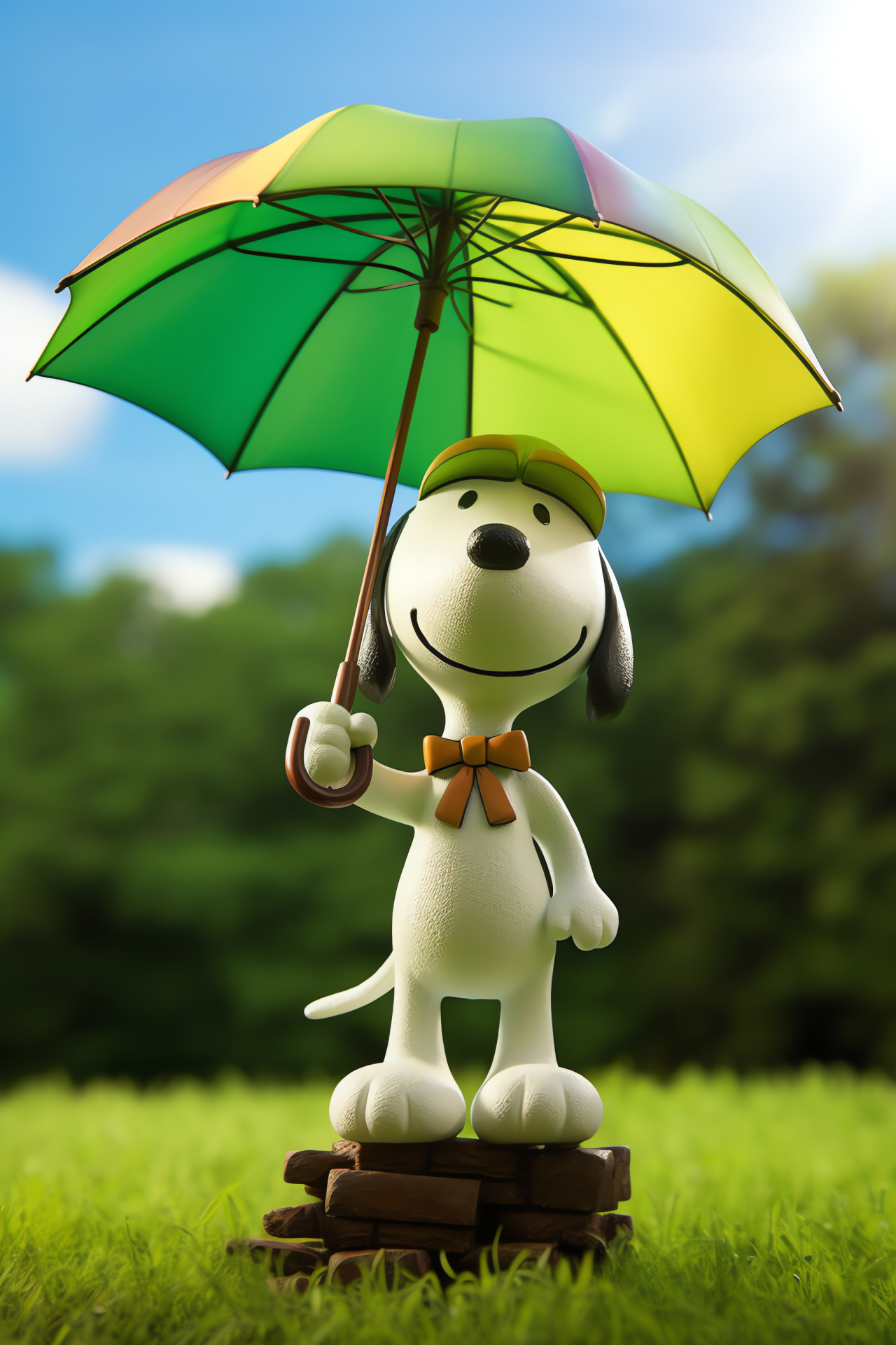 Animated snoopy, March parade, Vibrant rainshield, Field of shamrocks, Scenic pasture, HD Phone Wallpaper