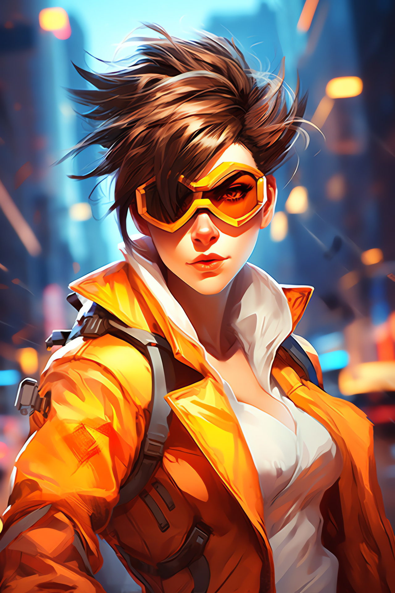 Quick-minded Tracer, Overwatch city exploration, Street-level gaming action, Virtual champion, Gamer weaponry, HD Phone Wallpaper