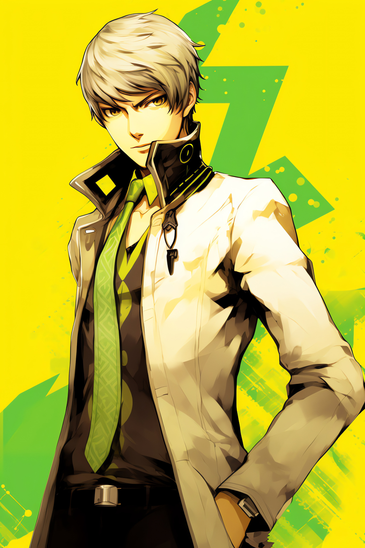 Persona 4 Golden Vita, Character design, Green-eyed protagonist, Measured height, Casual stance, HD Phone Wallpaper