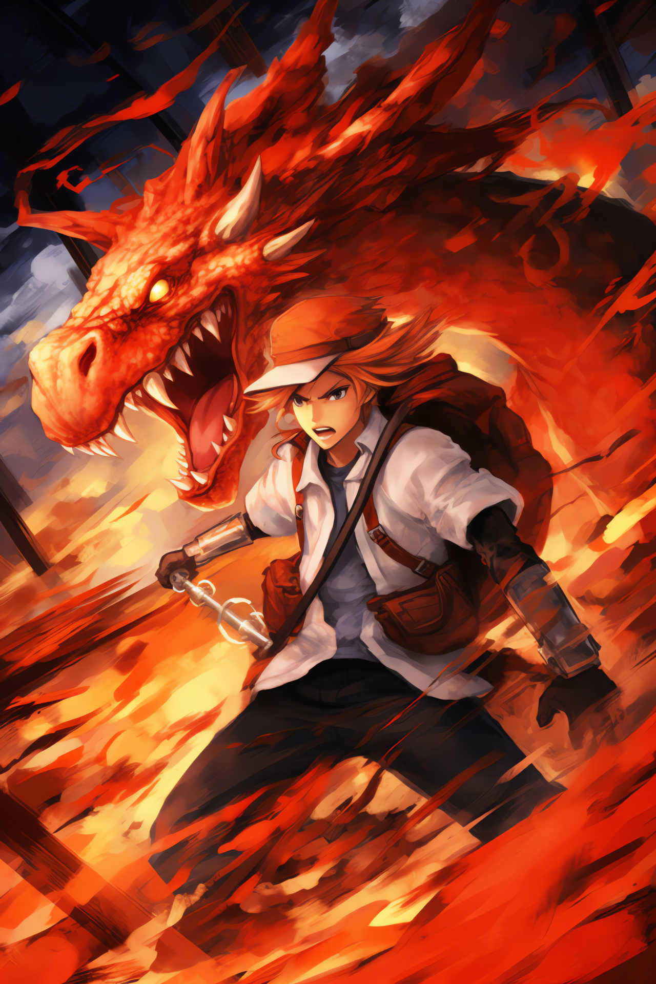 Pokemon White duo, Inferno skill display, Thermal surge, Fierce combat, Anime protagonist, HD Phone Image