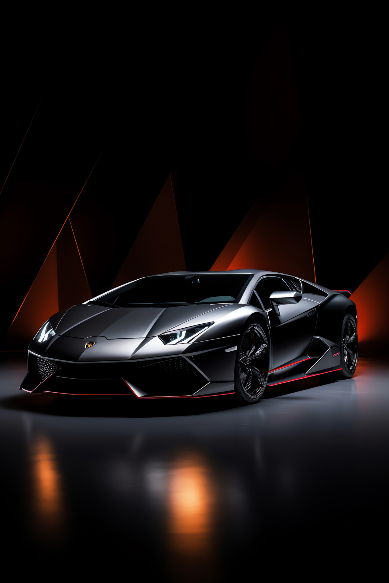 Lamborghini drama, Intense black backdrop, Supercar vibrance, High-angle auto, Luxury vehicle shade, HD Phone Wallpaper