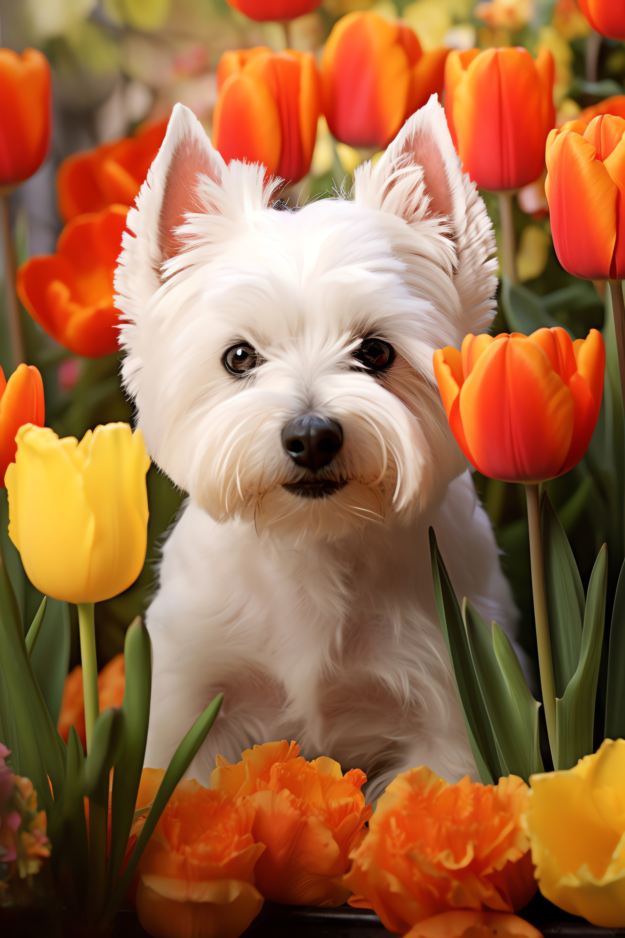 West Highland White Terrier, Hazel-eyed canine, Medium length fur, Cream and orange tones, Dog breed, HD Phone Image