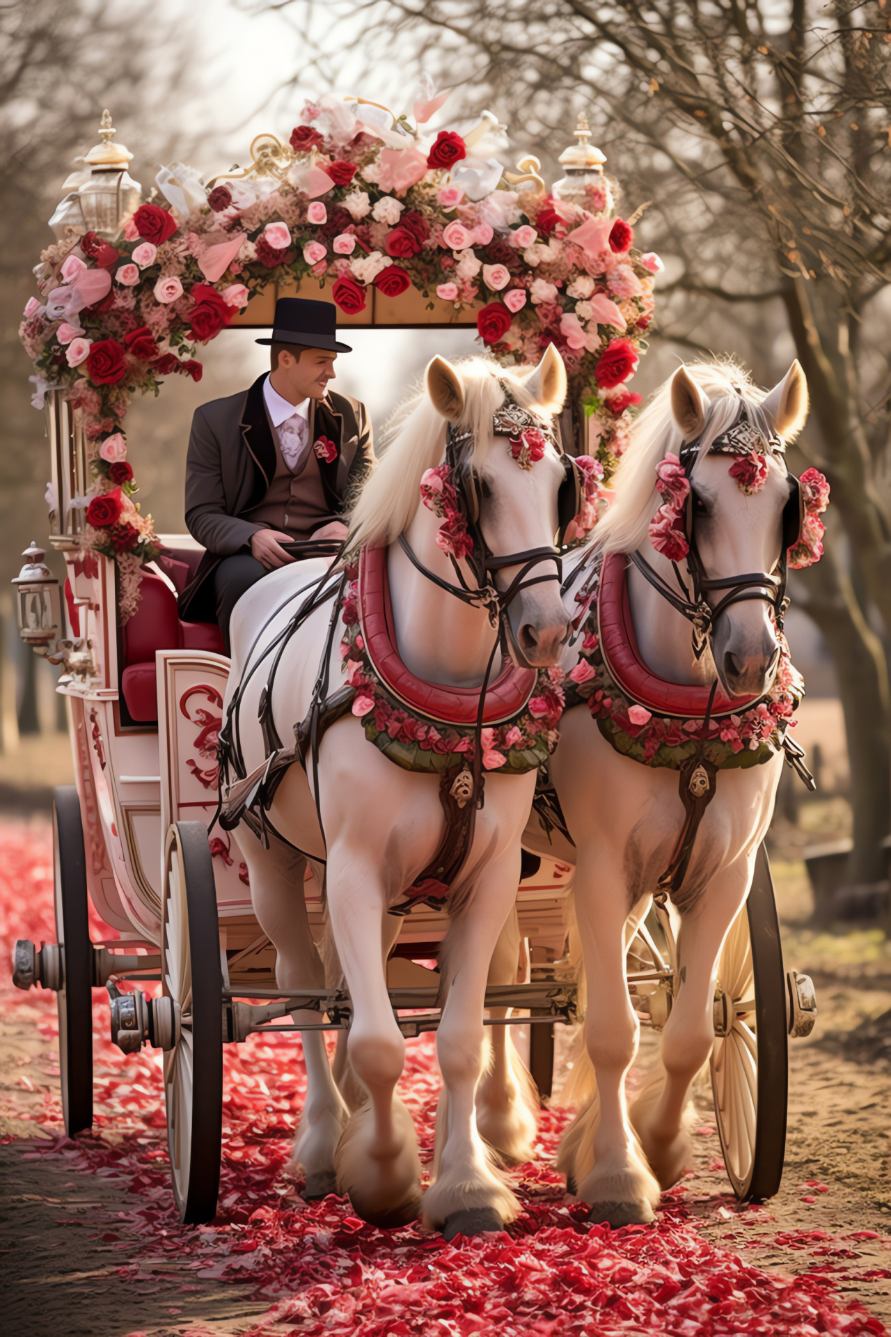 Rural romance, Valentine's occasion, rustic transportation, festive ornamentation, romantic journey, HD Phone Image