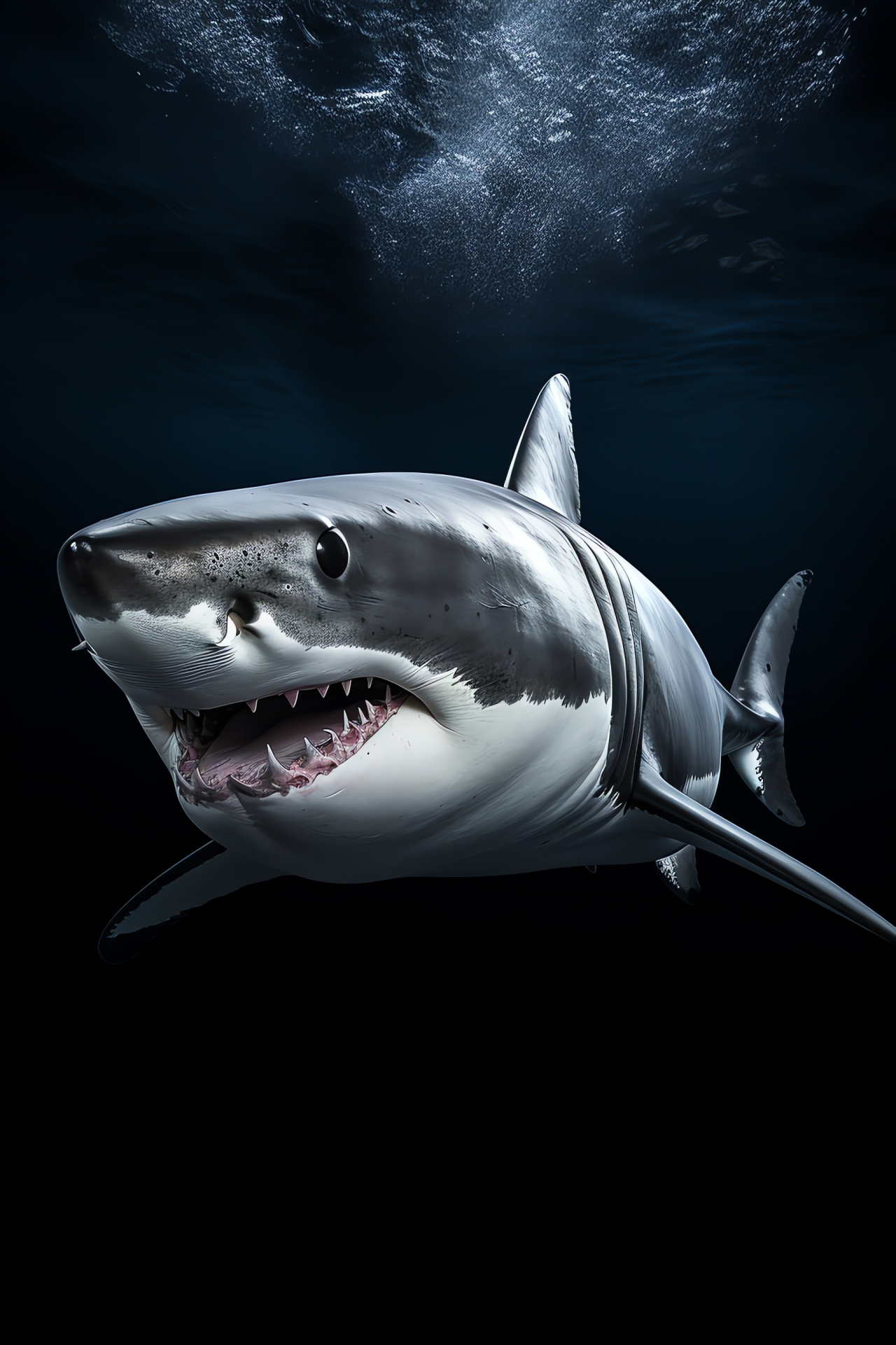 Apex predator, Great White Shark stealth, deep sea mystery, ocean dominance, calming deep blue, HD Phone Wallpaper