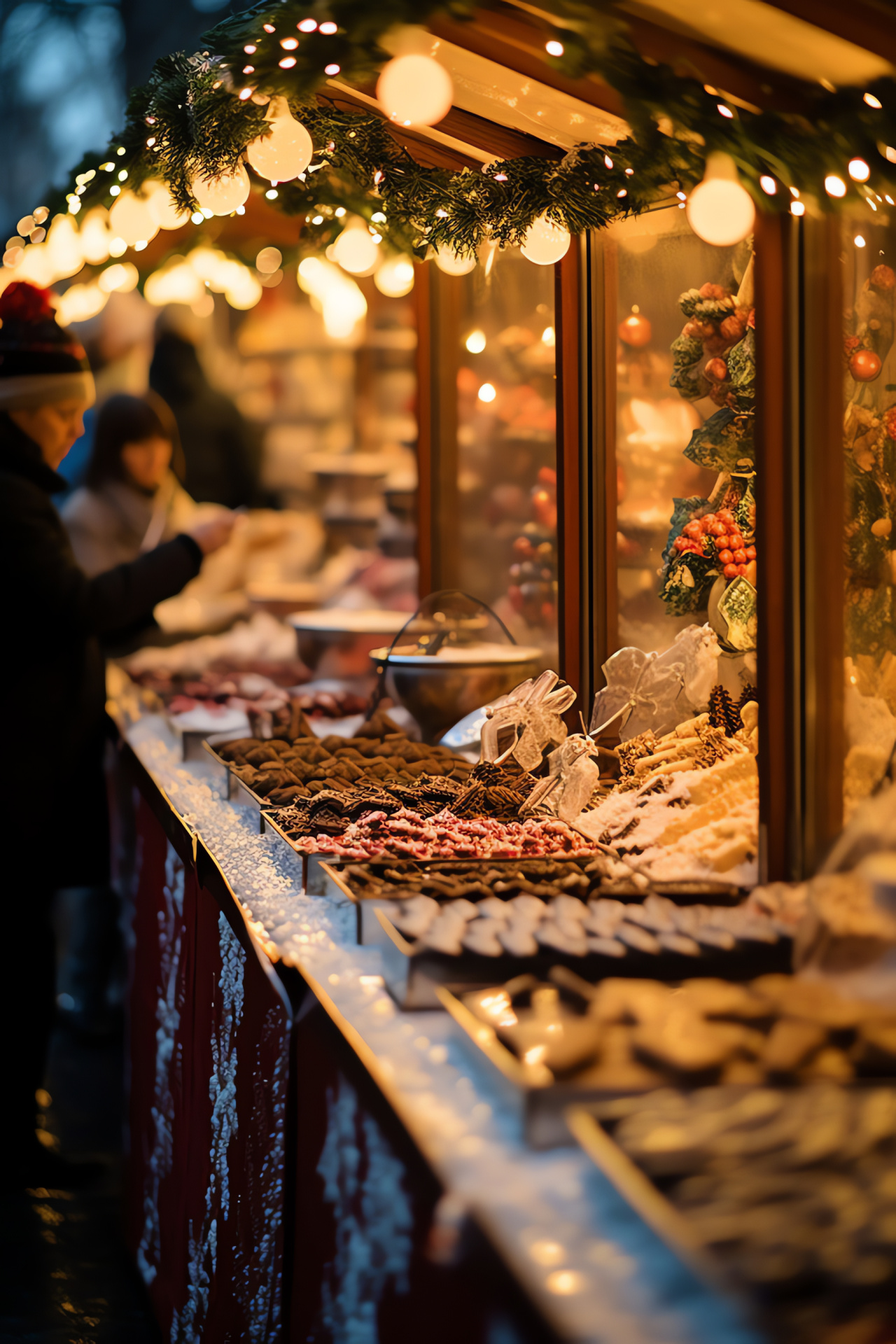 Marketplace festivity, holiday bazaar, vendor booths, celebratory throngs, lively environment, HD Phone Wallpaper