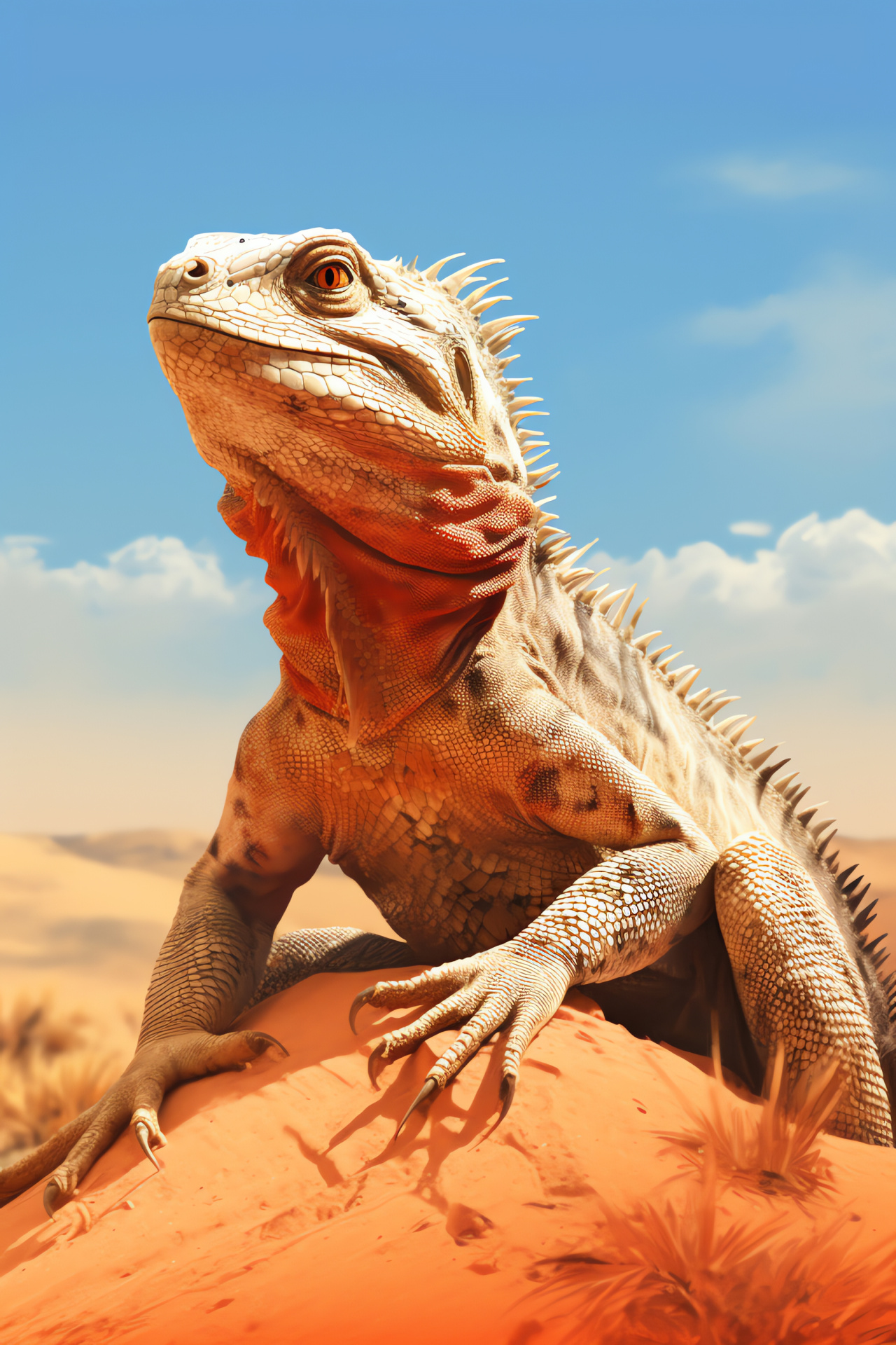 Desert iguana, reptile sunning, arid environment, adaptive coloration, lengthy physique, HD Phone Image