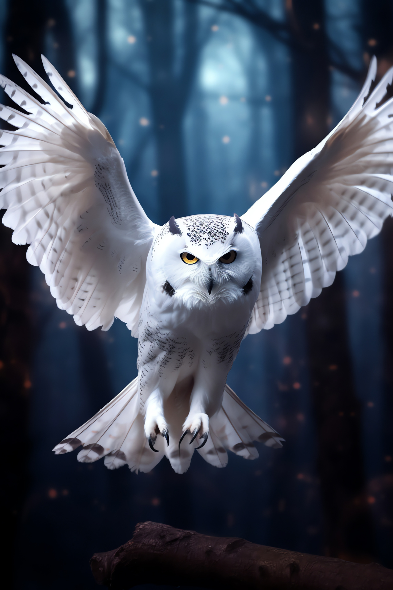 White Owl, Indigo glint, Silver-feathered predator, Two-tone simplicity, Night hunter, HD Phone Wallpaper