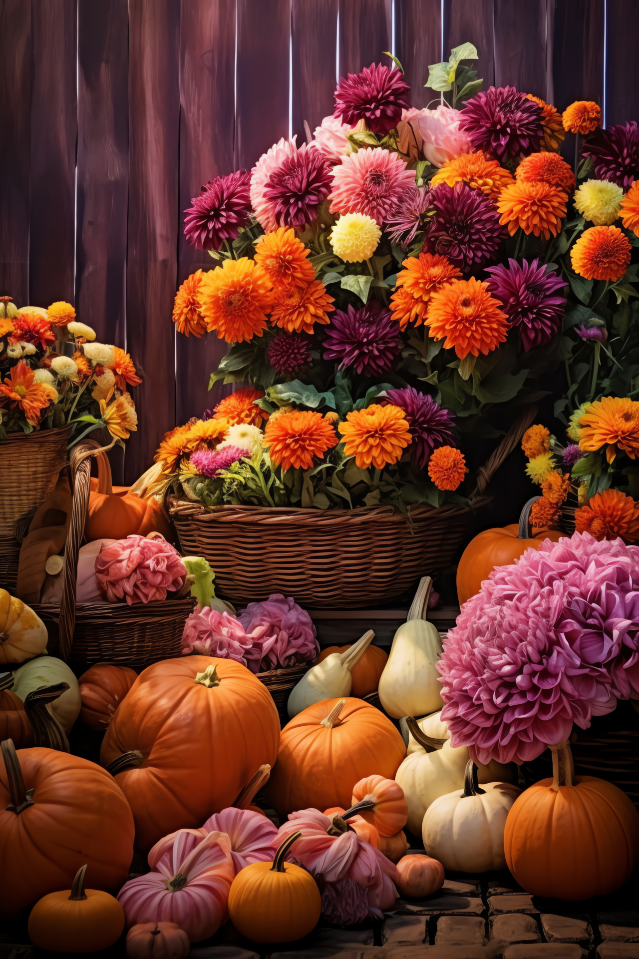 Autumn array, gourd decoration, harvest home, seasonal hues, plentiful display, HD Phone Wallpaper