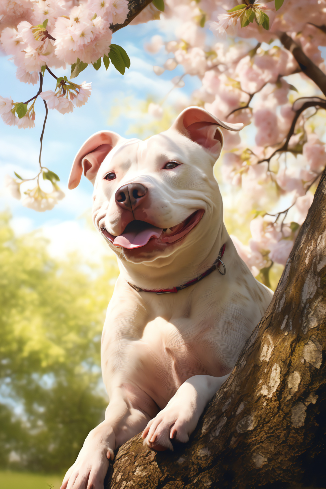 Domesticated Pitbull, flowering plant, pastoral environment, canine fur, heartwarming breed, HD Phone Image