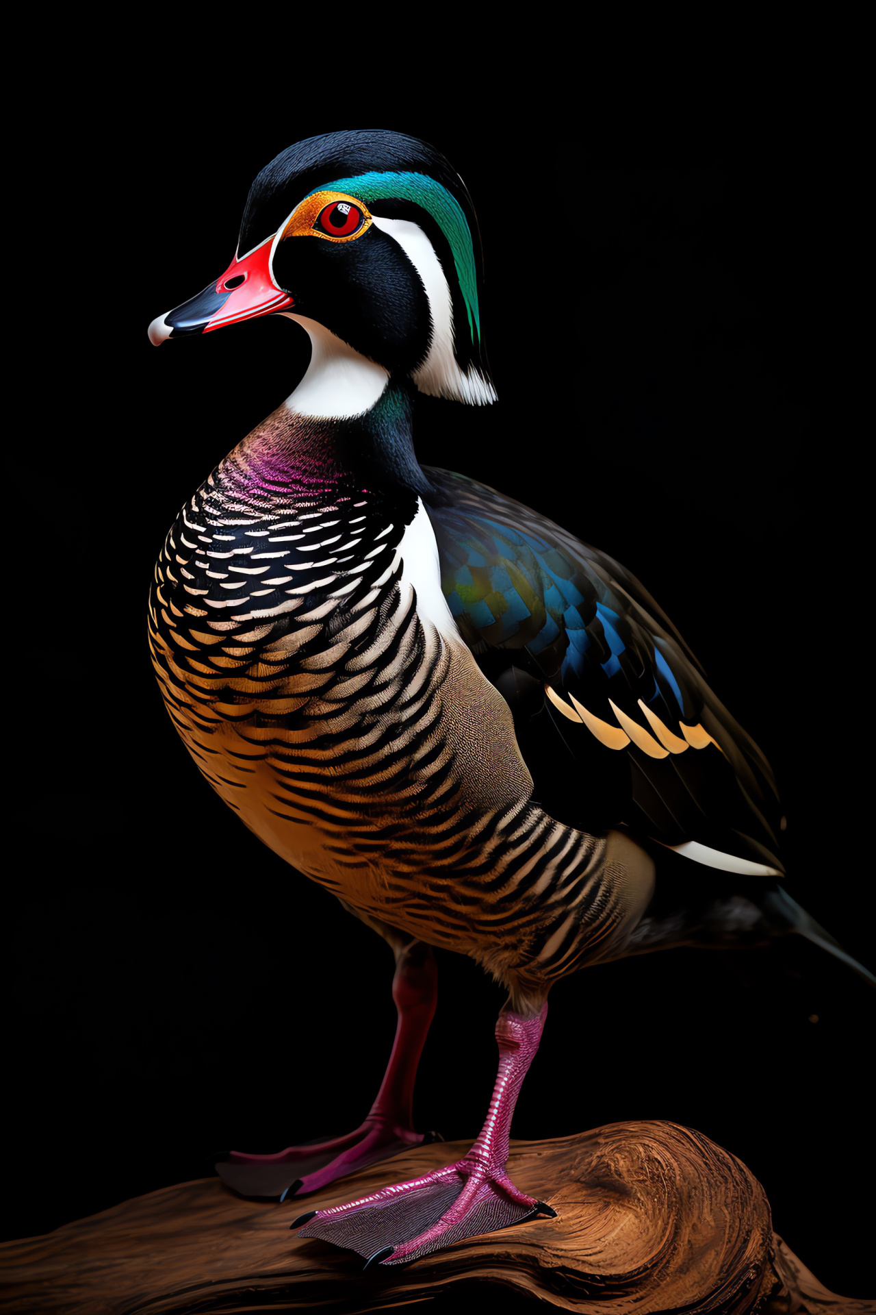 Wood Duck, statant posture, lustrous feathers, singular shade surround, complexity in pattern, HD Phone Wallpaper