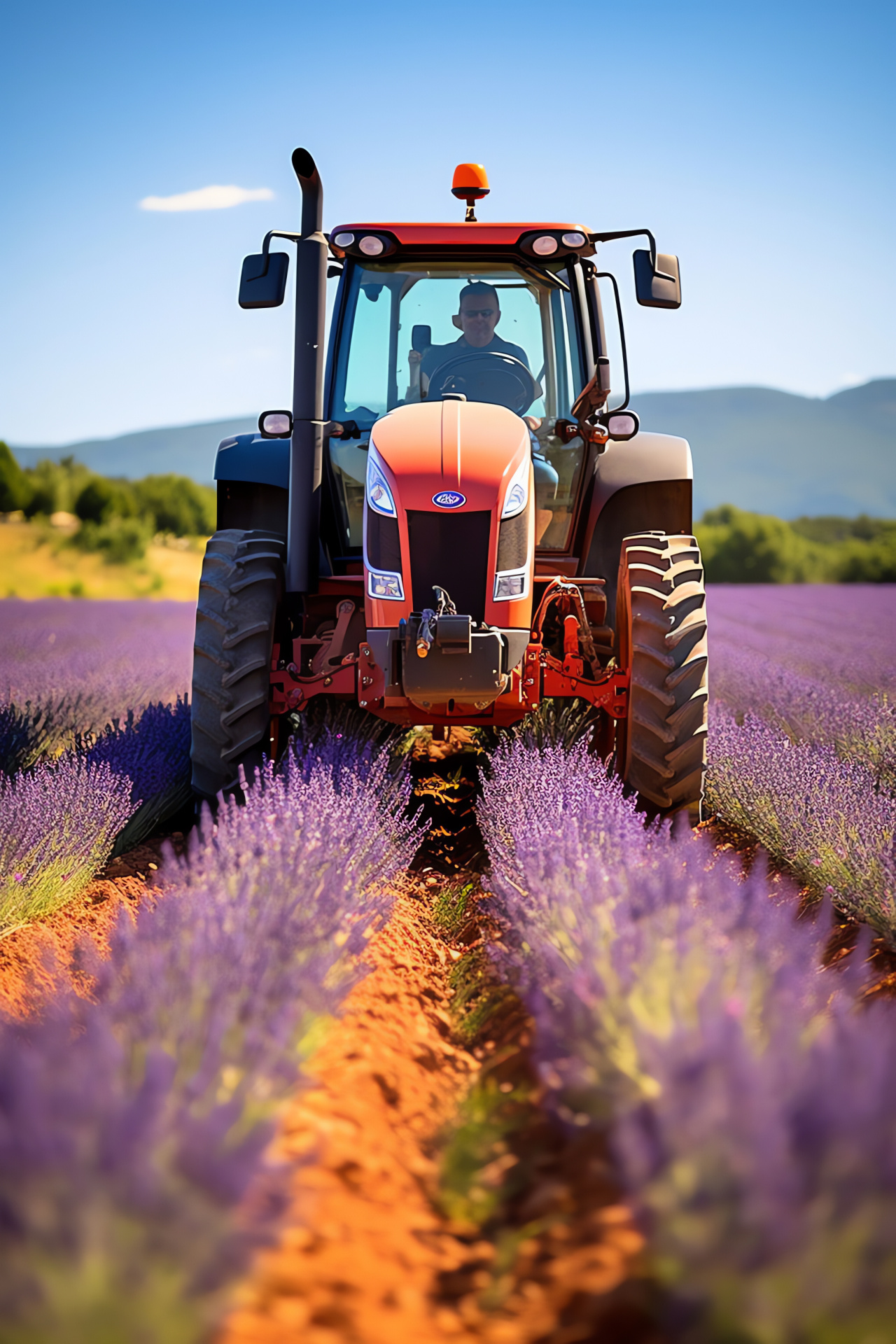 Tractor Kubota, Provence lavender fields, Agricultural scenery, Harvest technology, Rural French landscape, HD Phone Wallpaper