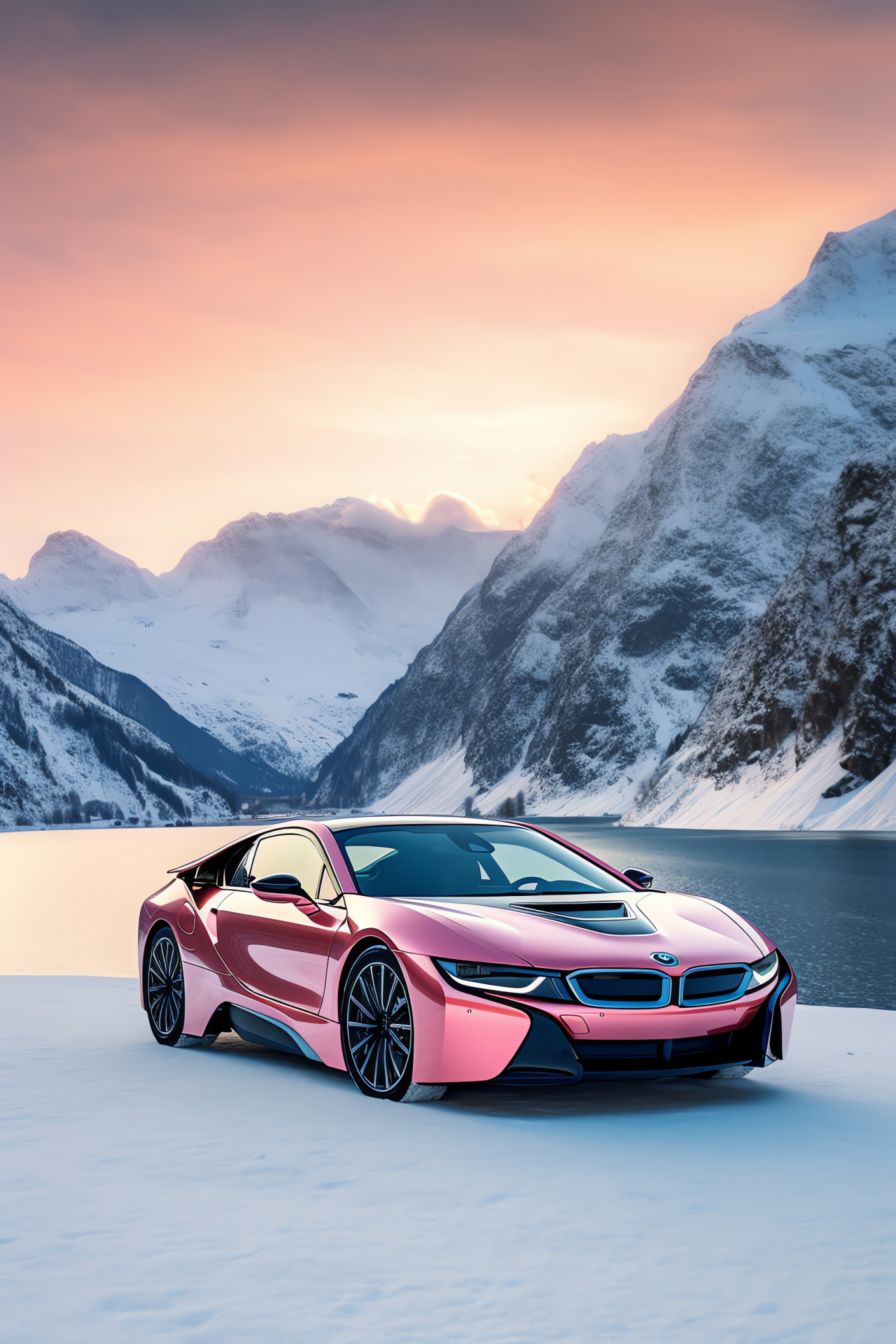 Alpine Pink Cars, Futuristic BMW design, Alpine routes experience, Altitude landscape, HD Phone Image