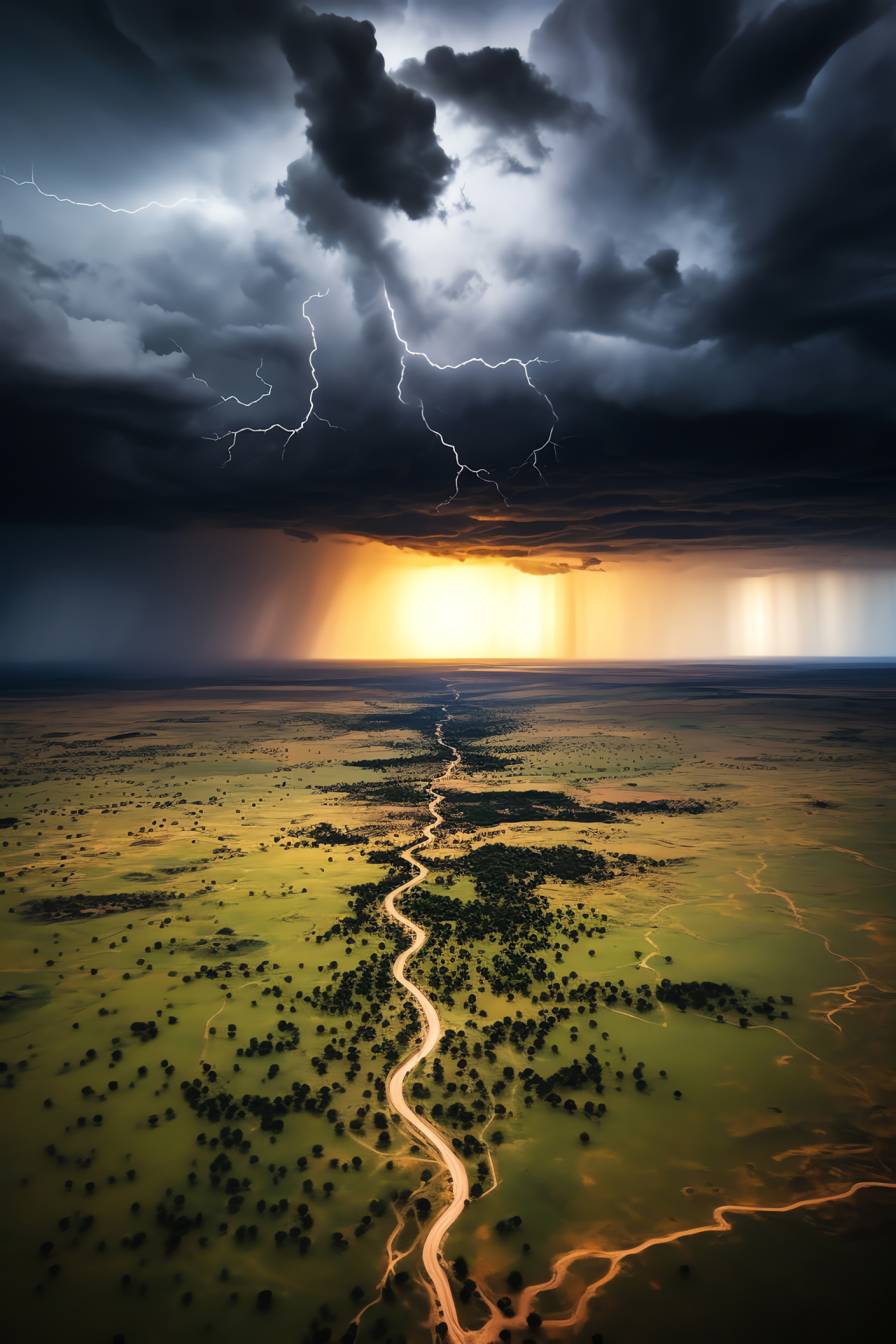 African savannah storm, thunderous skies above, nature's drama unfolding, wild grasslands endurance, environmental spectacle, HD Phone Image