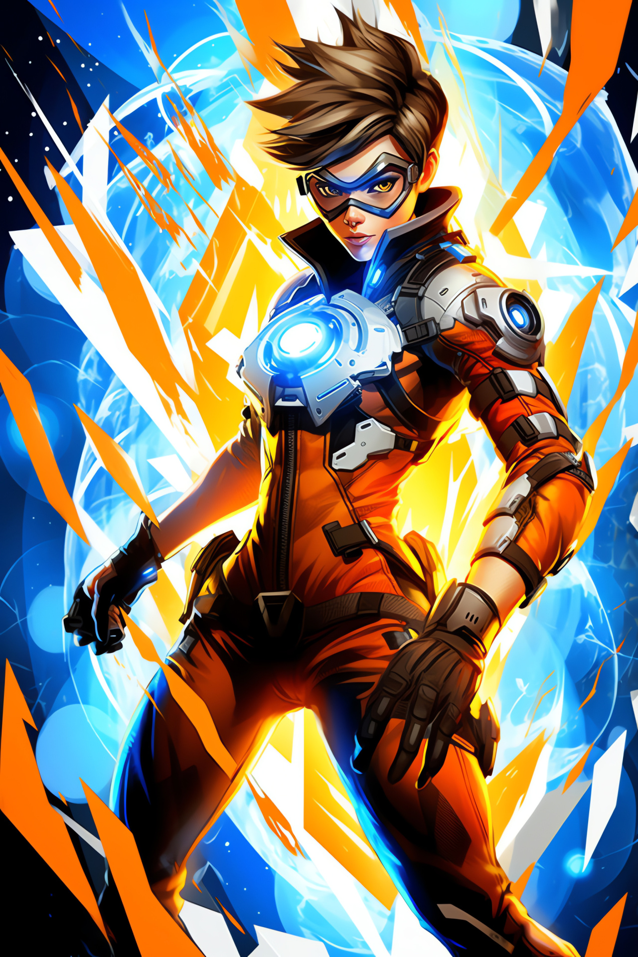 Overwatch Tracer, Digital gaming realm, Artistic influence, Geometric graphics, Visual character portrayal, HD Phone Image