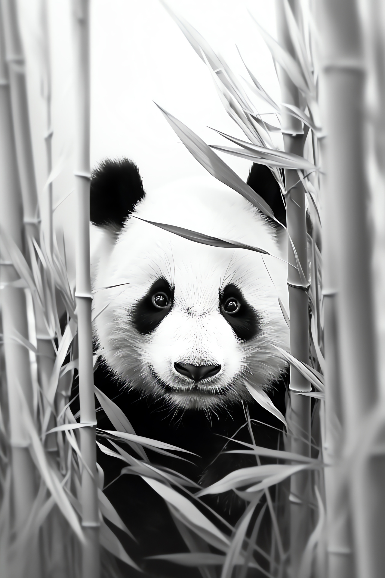 Panda bear solace, Eyes azure, Coat panda plush, Contrast striking, Grove peaceful, HD Phone Image