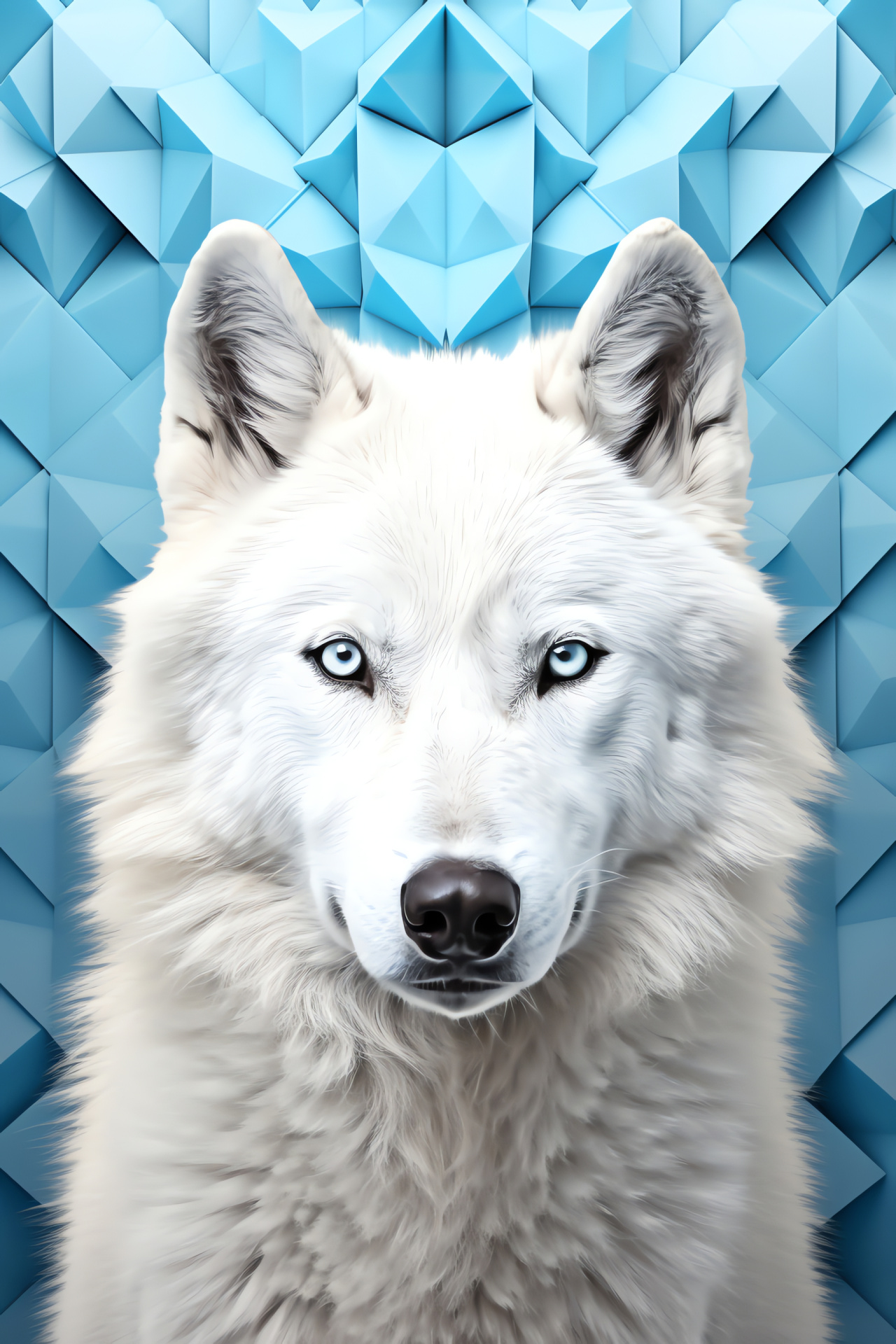 White Canine, Geometric backdrop, Wolf portrait, Gray predator, Canis species, HD Phone Wallpaper