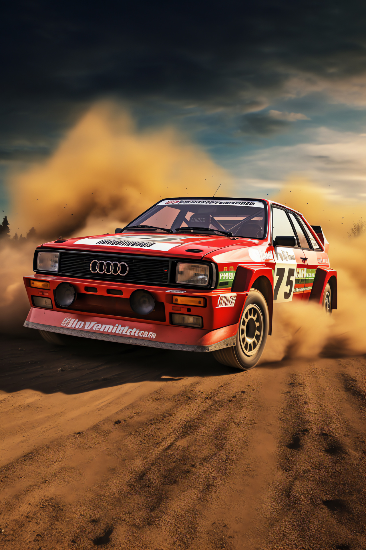 Rally Championship Auto, Audi Quattro S1, red racing liveries, iconic sports car, high-contrast backdrop, HD Phone Wallpaper