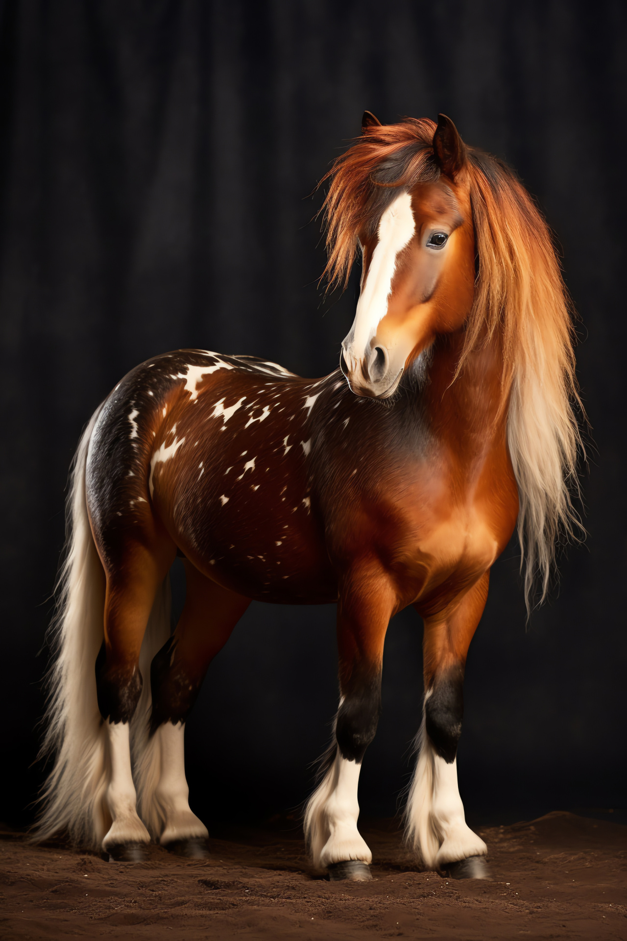 Pony profile, equine speckled pattern, chestnut horse elements, two-tone clean background, HD Phone Image