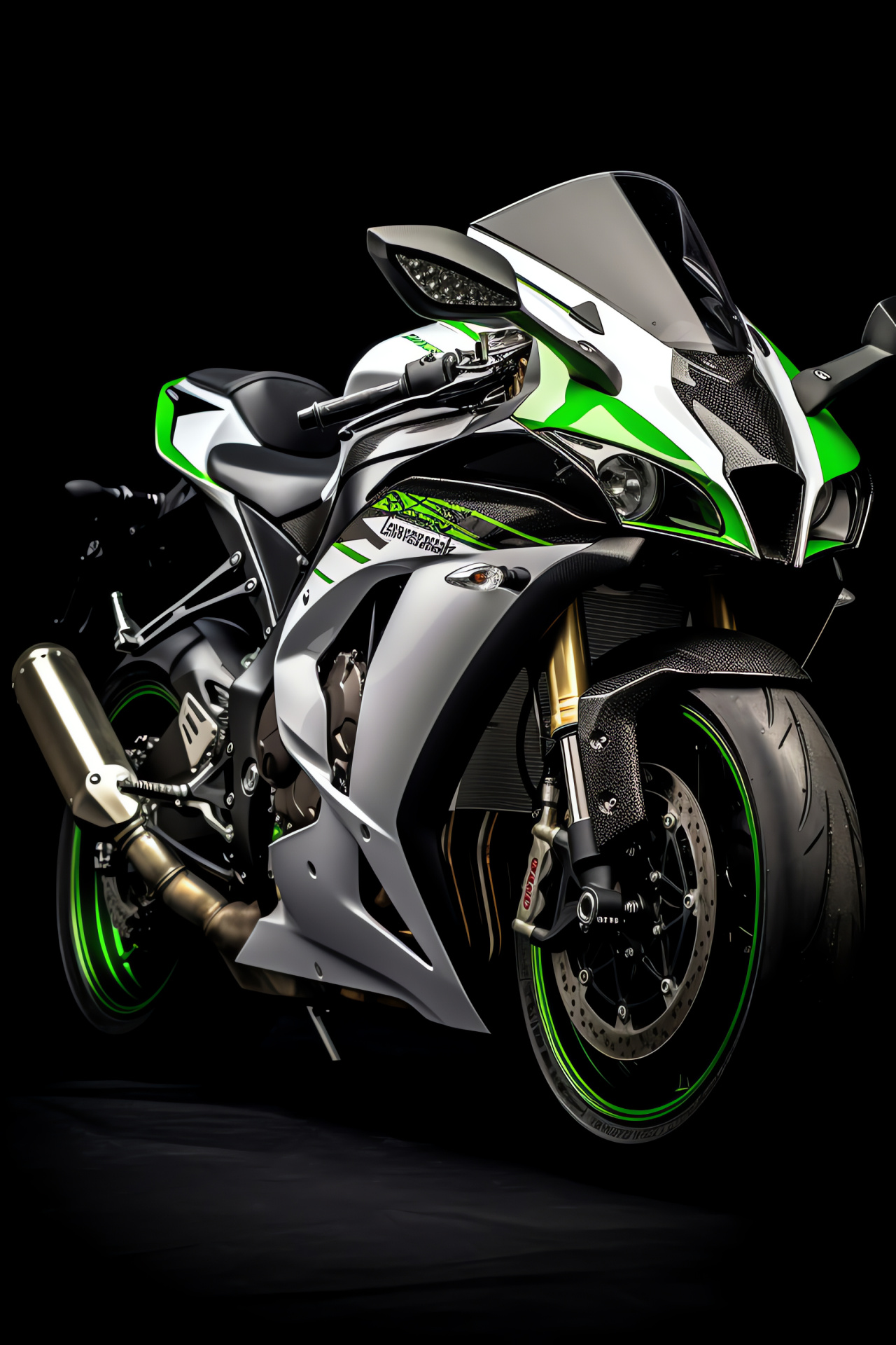 Yamaha R1 motorcycle, precision riding, elevated angle, dynamic multicolor scene, racing green, HD Phone Image