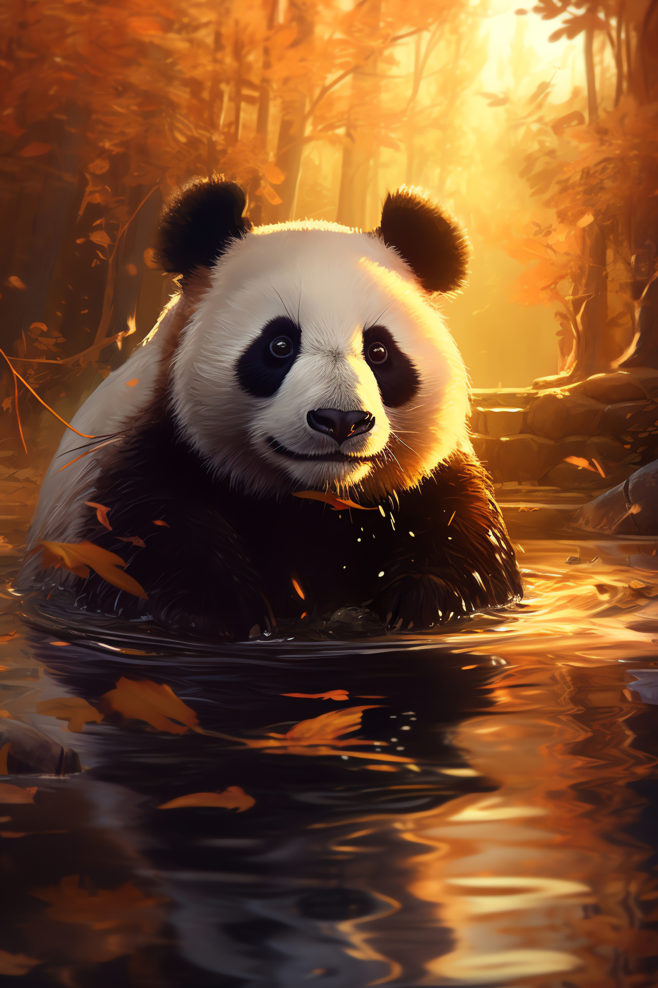 Streams panda, Golden hour fauna, Endangered species, Sichuan inhabitant, Environmental icon, HD Phone Image