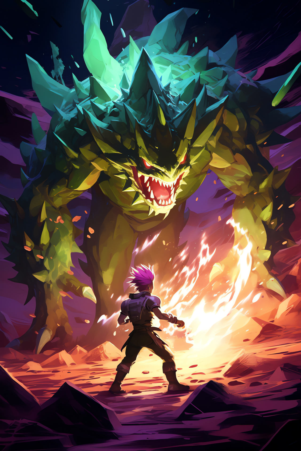 Pokemon Go scene, Trainer engagement, Menacing Tyranitar, Virtual combat, Luminous artwork, HD Phone Wallpaper