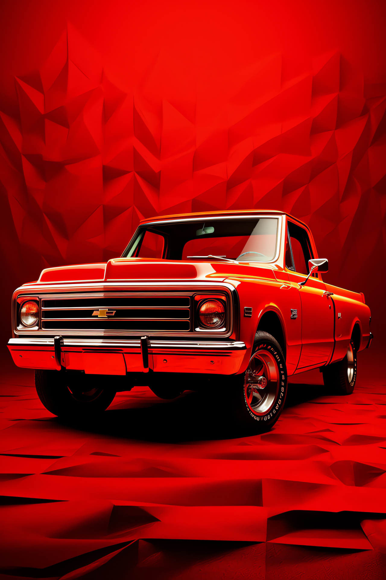 Chevy K20 vintage, Elevated viewpoint, Red classic truck, Collector's pride, Chevrolet series, HD Phone Wallpaper