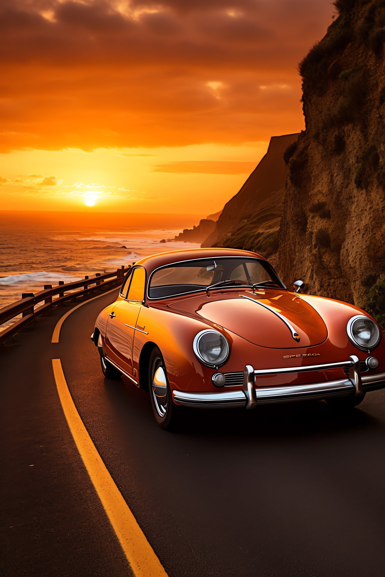 Porsche 356, Great Ocean Road, Classic coupe, Australian cliffs, ocean surf, HD Phone Image