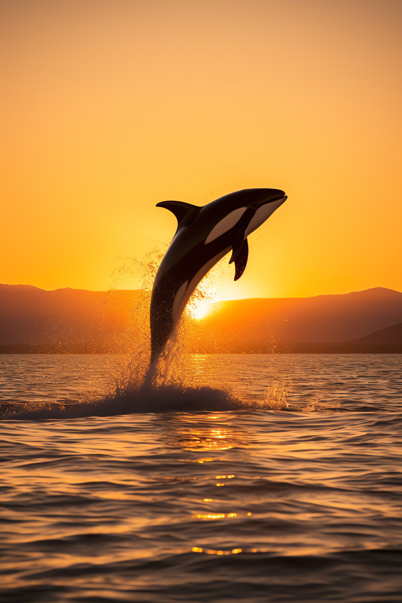 Black and White Orca, Aquatic predator, Indian Ocean wildlife, Dolphin companions, Golden sunlight rays, HD Phone Wallpaper