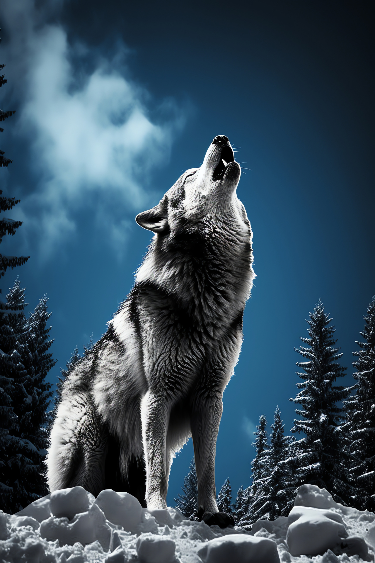 Wolf, nocturnal howl, monochromatic scene, arctic eyes, wilderness serenade, HD Phone Wallpaper