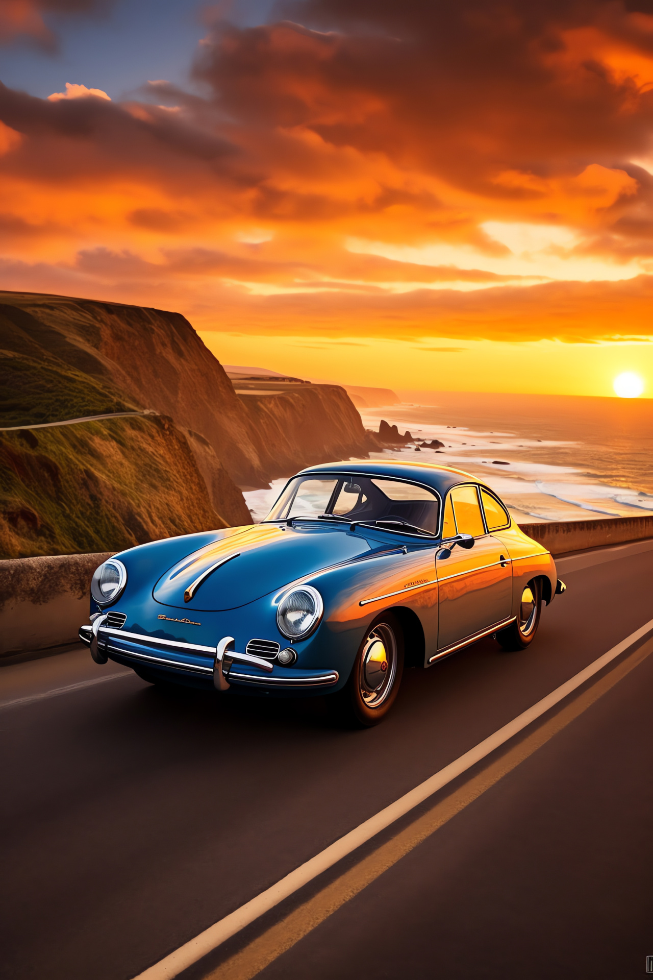 Historic Porsche 356 Coupe, Great Ocean Road, Classic car elegance, Rugged coastal landscape, Iconic motoring, HD Phone Image