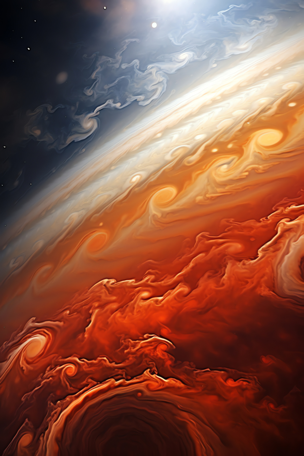 Jupiter storm detail, Great Red Spot vista, Swirling Jovian clouds, Planetary tempest, Gas giant feature, HD Phone Wallpaper