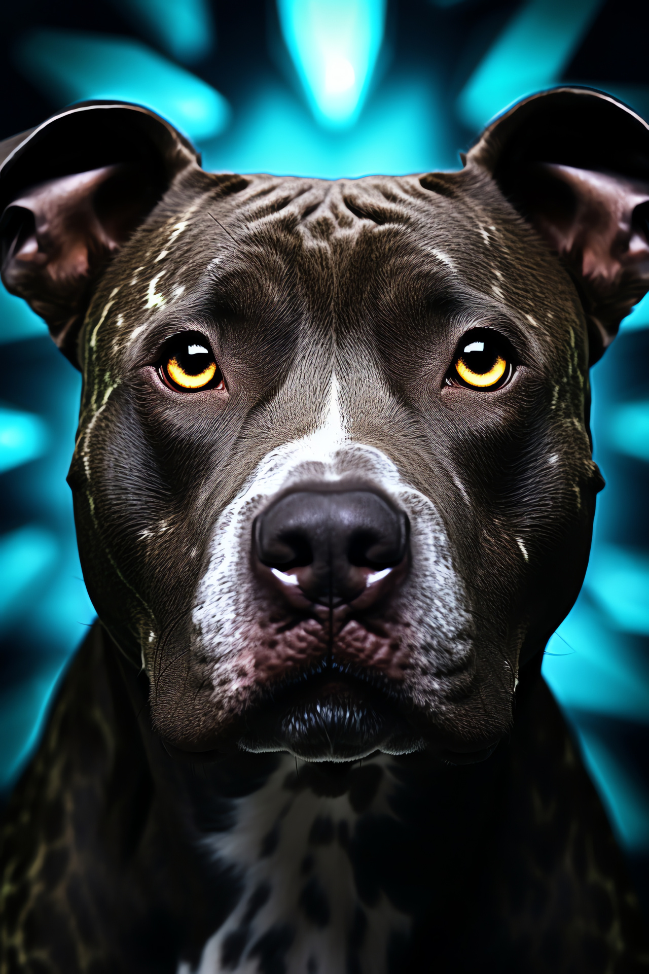 Canine American Pit Bull, Mottled mantle, Dog face, Abstract shapes, Luminous hues, HD Phone Wallpaper