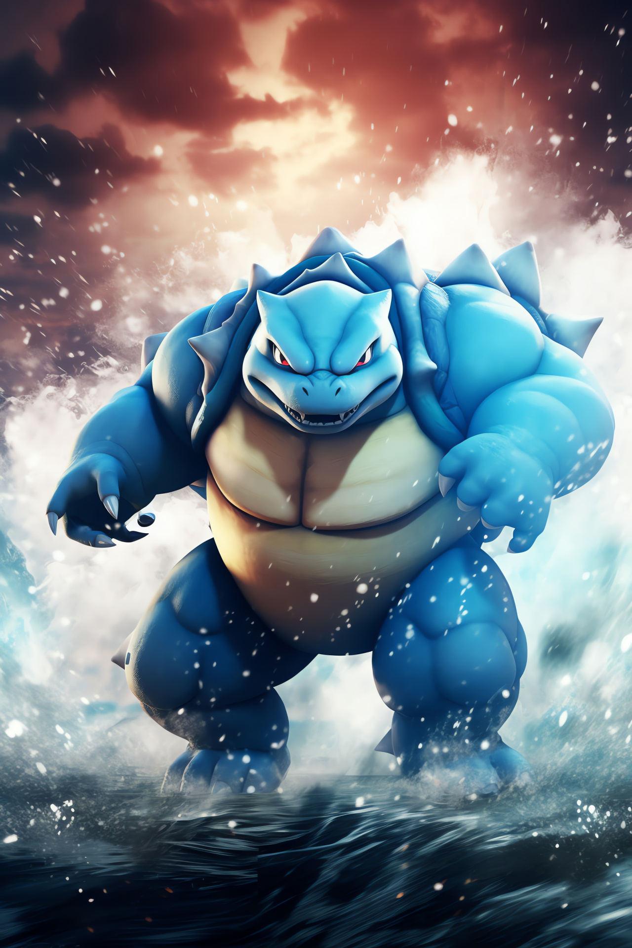 Aquatic Blastoise, Blue-eyed warrior, Kanto region evolution, Water-jet attacker, Powerhouse posture, HD Phone Image