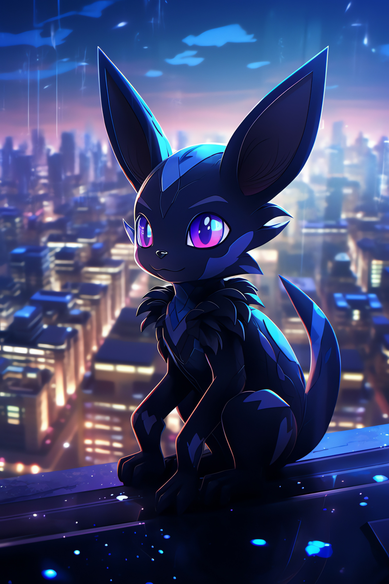 Umbreon nocturnal view, Urban landscape, Absence of light, City glow, HD Phone Image