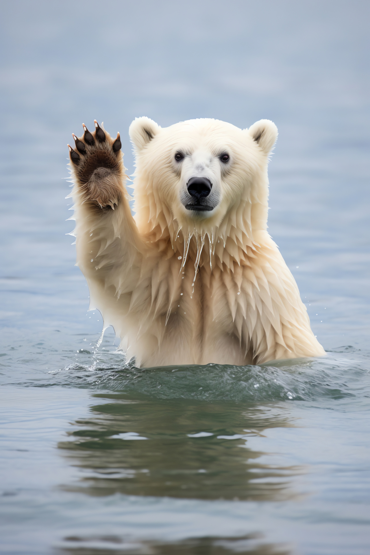 Fishing Polar Bear, Arctic apex predator, Natural bear behavior, Wild refuge scene, Fresh catch, HD Phone Image