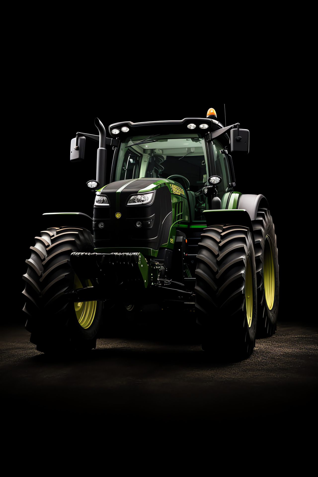 John Deere 5R tractor, Precision farming machinery, Advanced tractor design, Black chassis, Monochrome environment, HD Phone Image