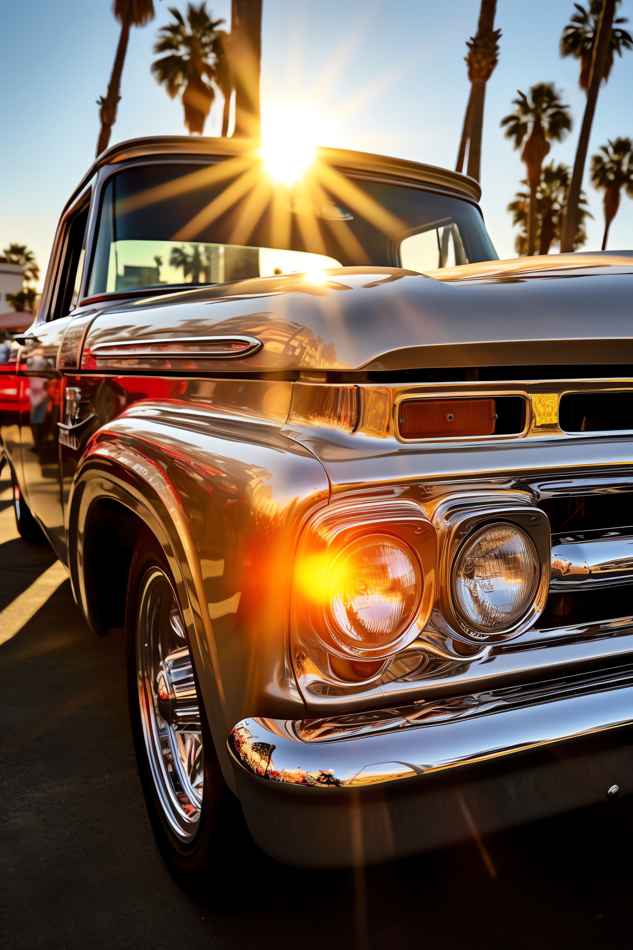 Ford Truck exhibition, Californian event, classic F-350, lustrous surfaces, chrome finishes, HD Phone Wallpaper