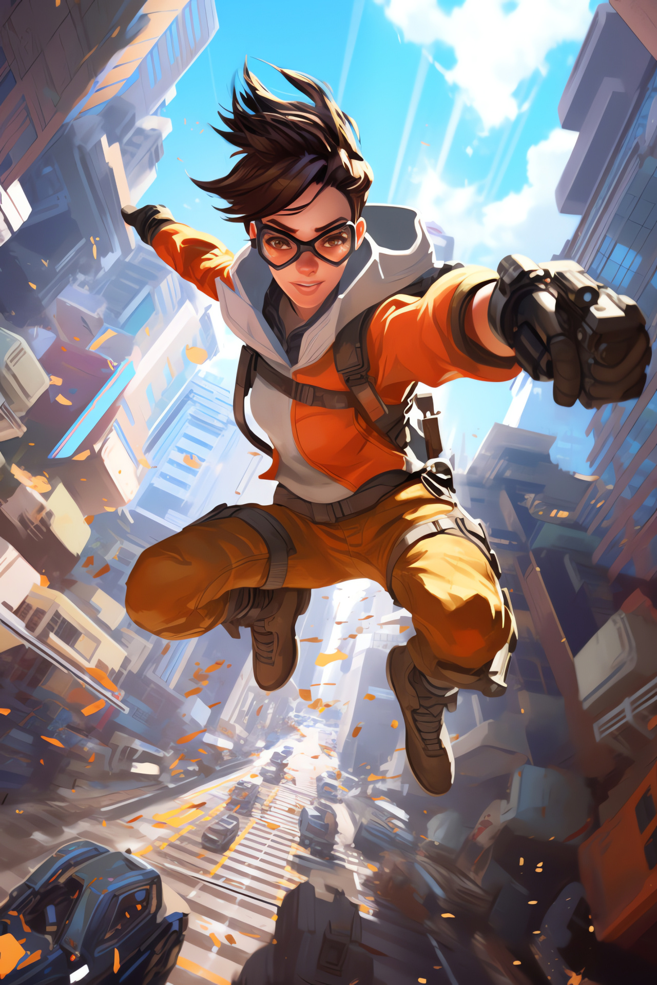 Tracer nimble moves, Game simulation, Acrobatic character, Adrenaline-driven heroism, Signature firearms, HD Phone Image